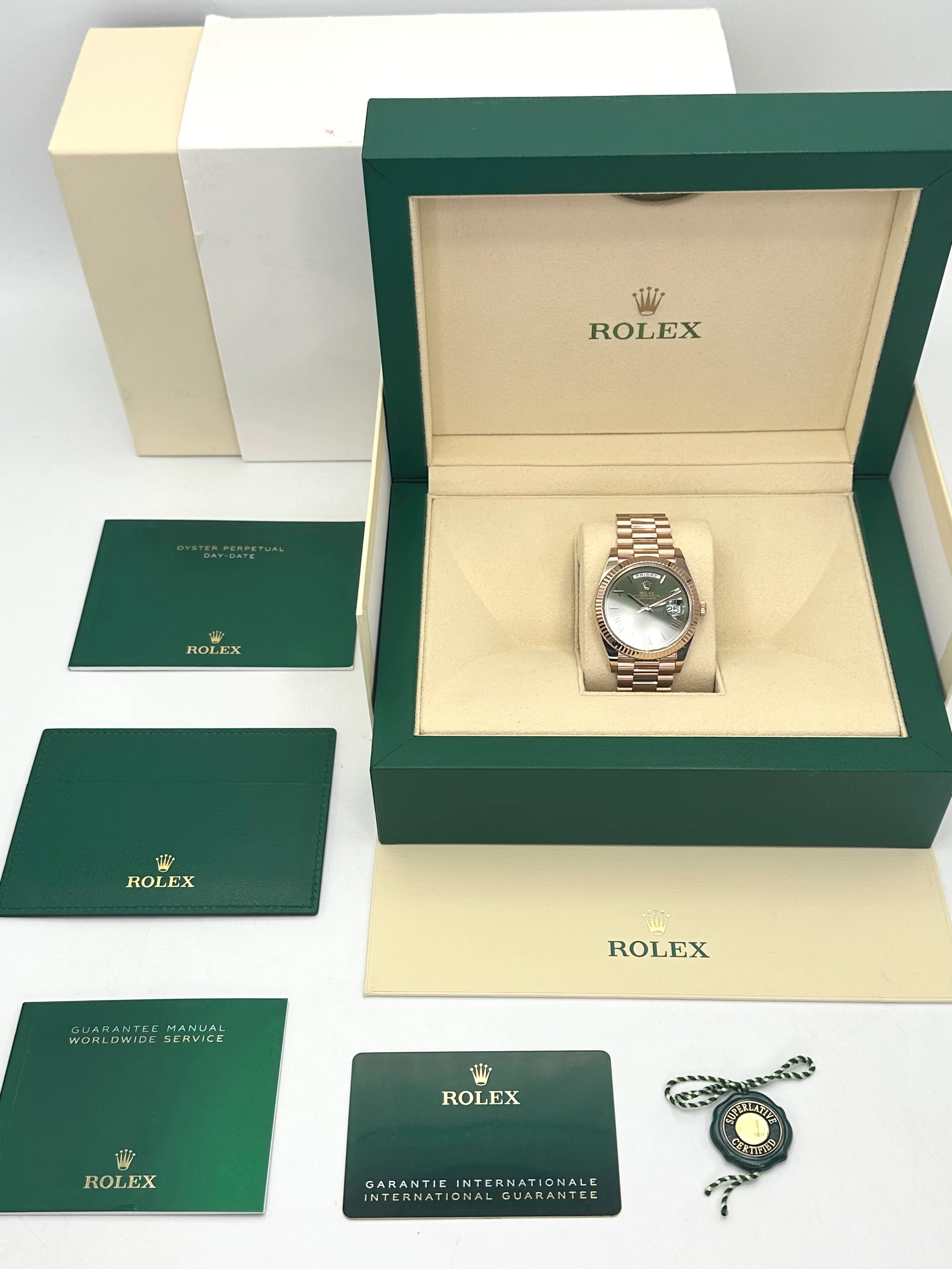 2022 Rolex Day-Date 40mm 228235 Presidential Rose Gold Olive Dial - Image 10