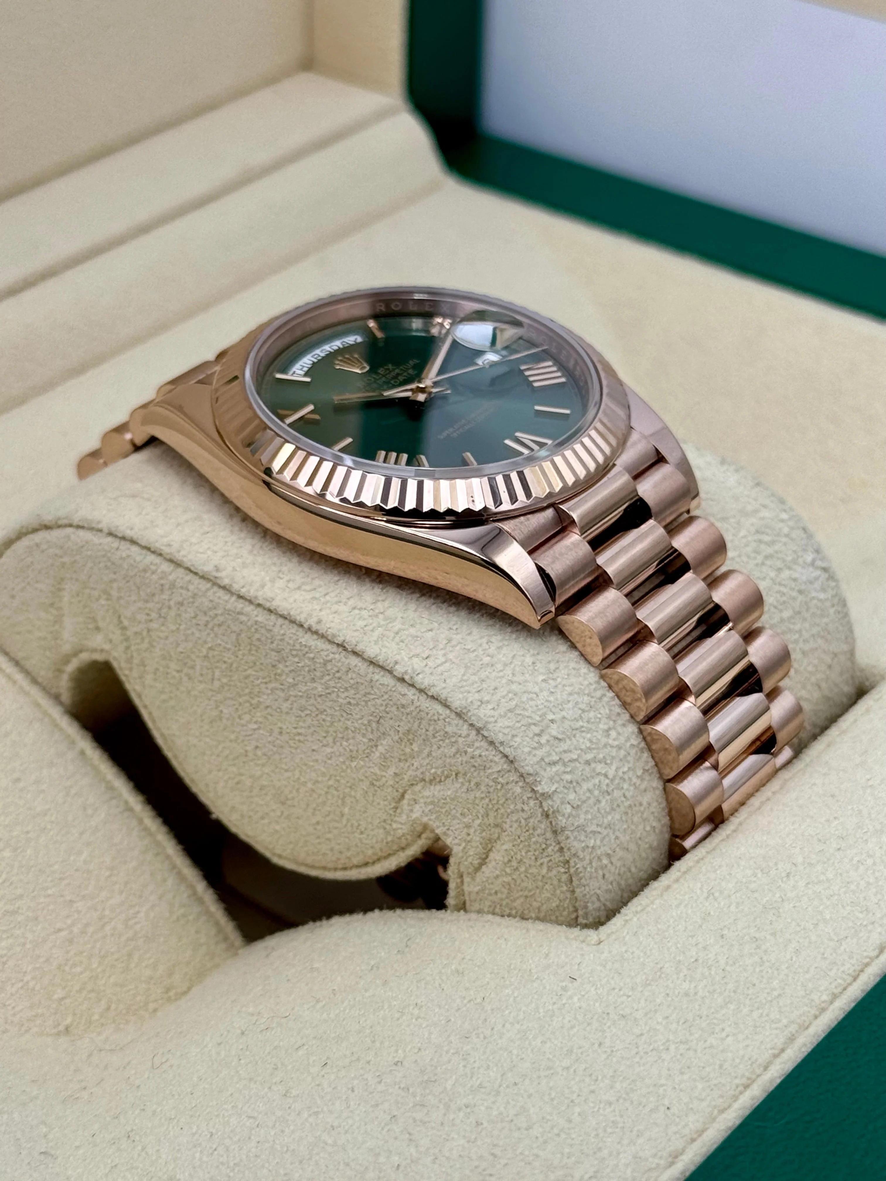 2022 Rolex Day-Date 40mm 228235 Presidential Rose Gold Olive Dial - Image 6