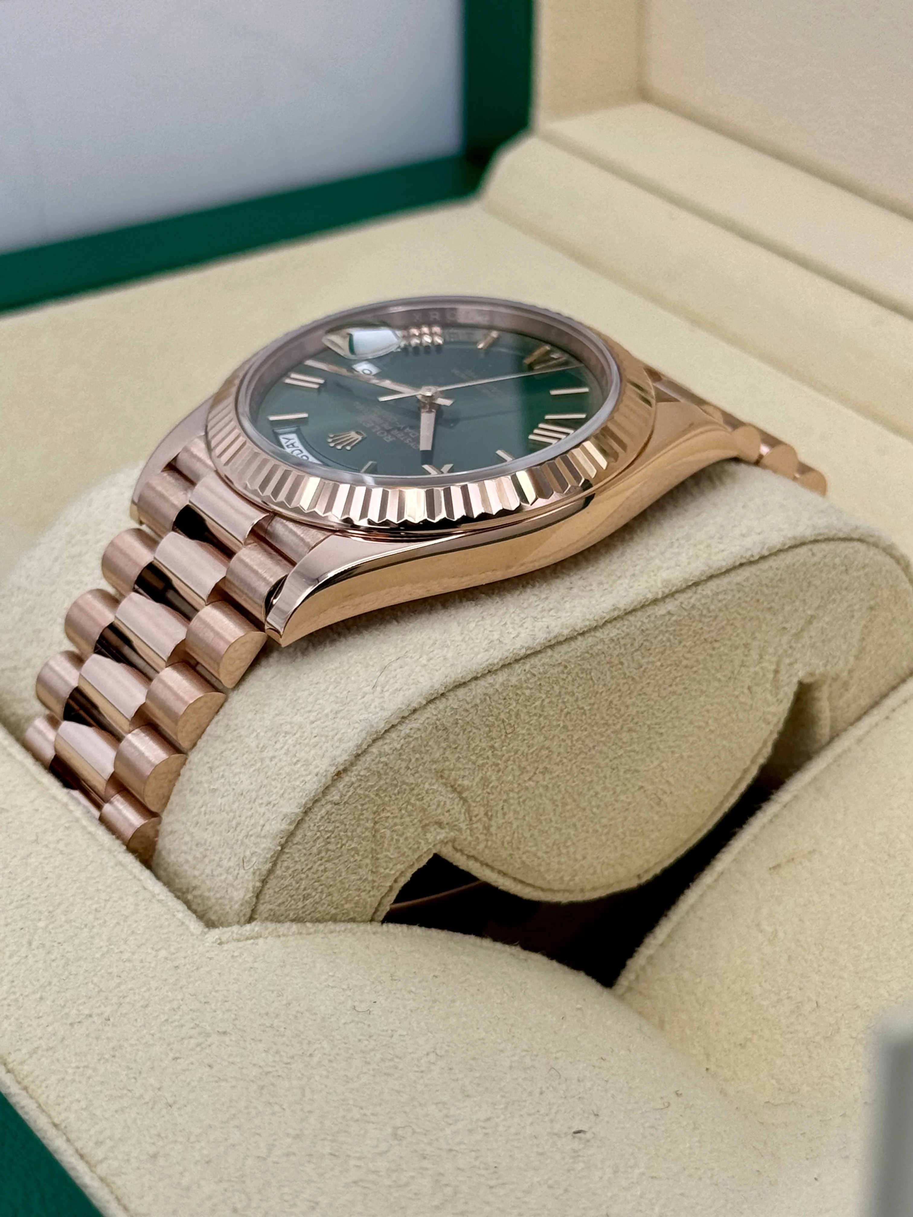 2022 Rolex Day-Date 40mm 228235 Presidential Rose Gold Olive Dial - Image 7
