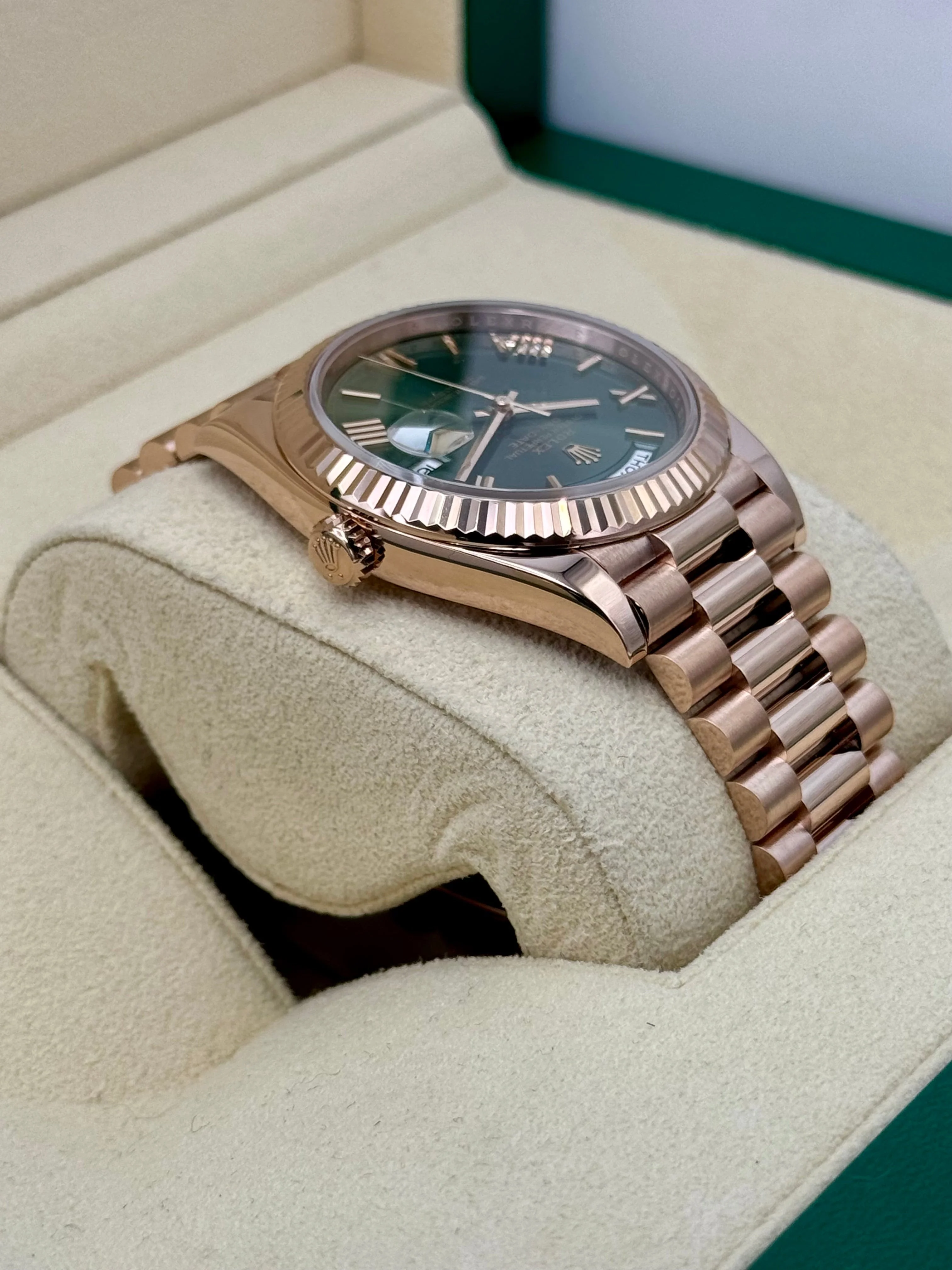 2022 Rolex Day-Date 40mm 228235 Presidential Rose Gold Olive Dial - Image 8