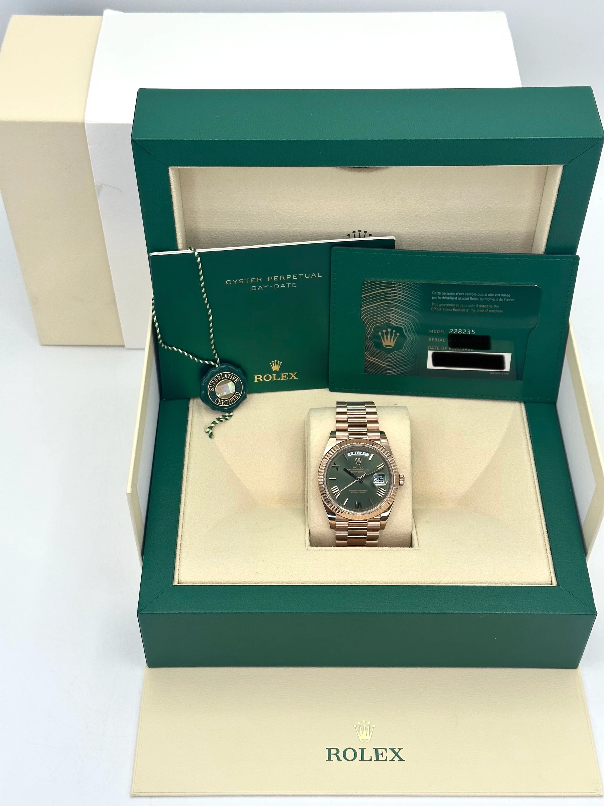 2022 Rolex Day-Date 40mm 228235 Presidential Rose Gold Olive Dial - Image 9