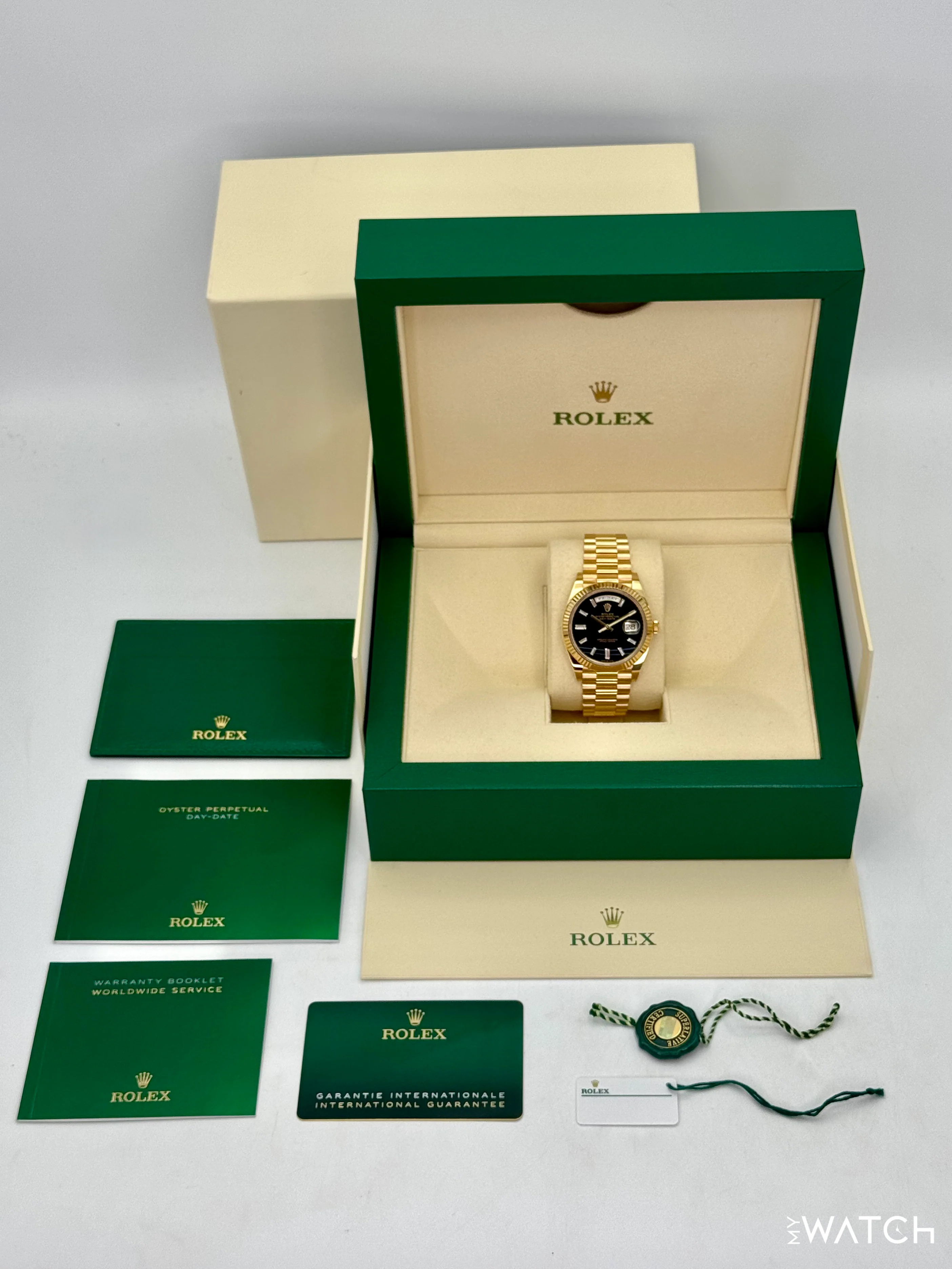 2022 Rolex Day-Date 40mm 228238 Yellow Gold Black Onyx Diamond Dial - Image 10