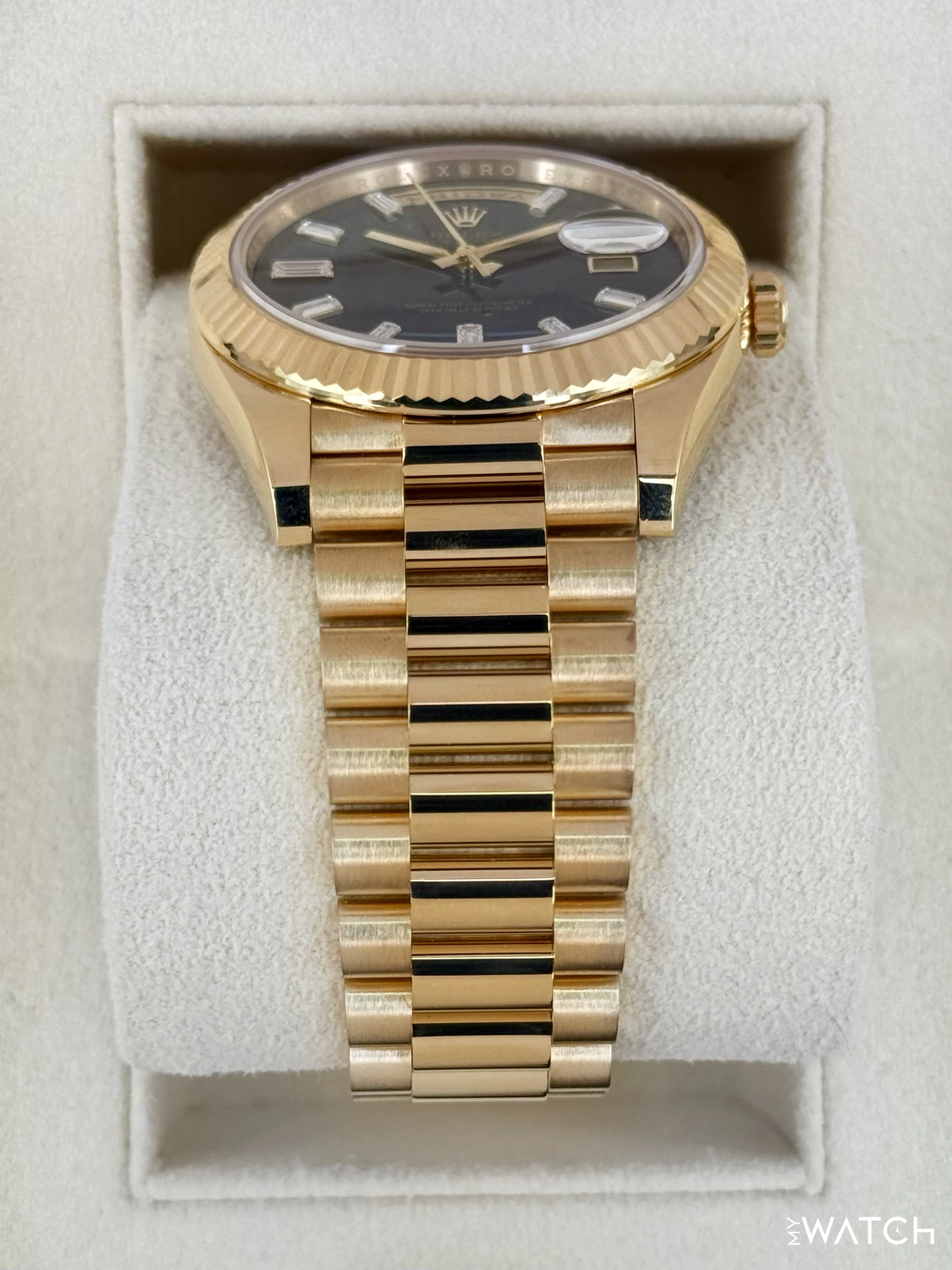 2022 Rolex Day-Date 40mm 228238 Yellow Gold Black Onyx Diamond Dial - Image 3
