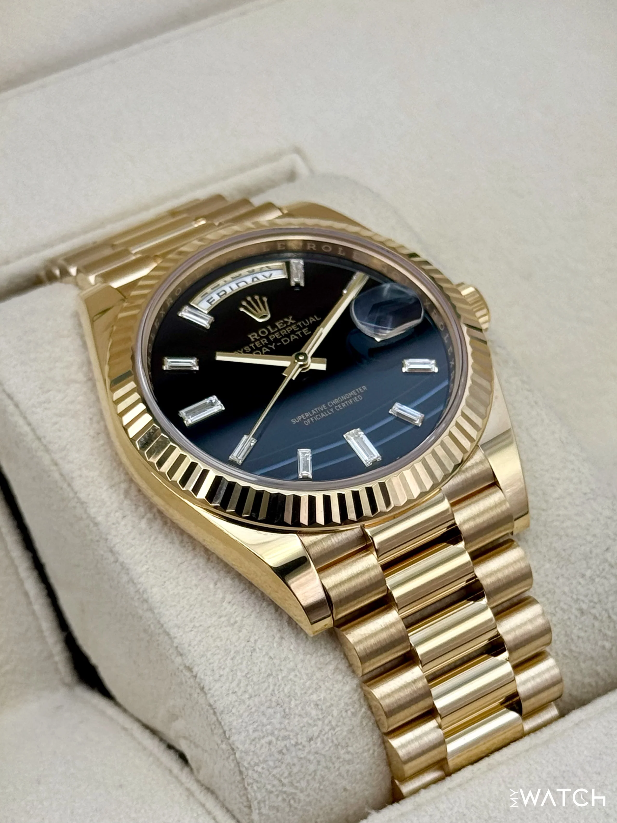 2022 Rolex Day-Date 40mm 228238 Yellow Gold Black Onyx Diamond Dial - Image 6