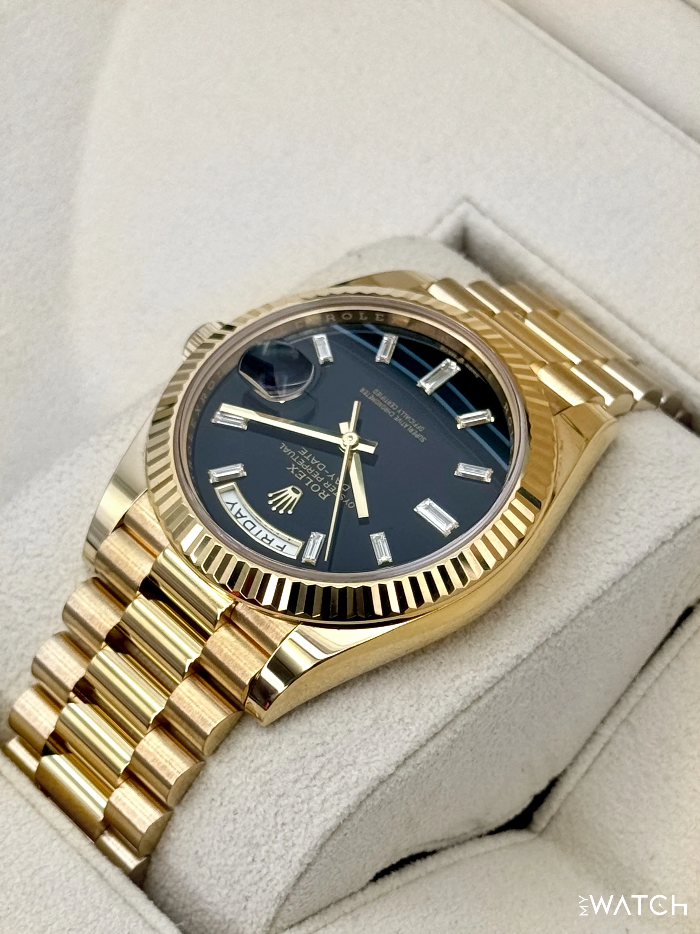 2022 Rolex Day-Date 40mm 228238 Yellow Gold Black Onyx Diamond Dial - Image 7