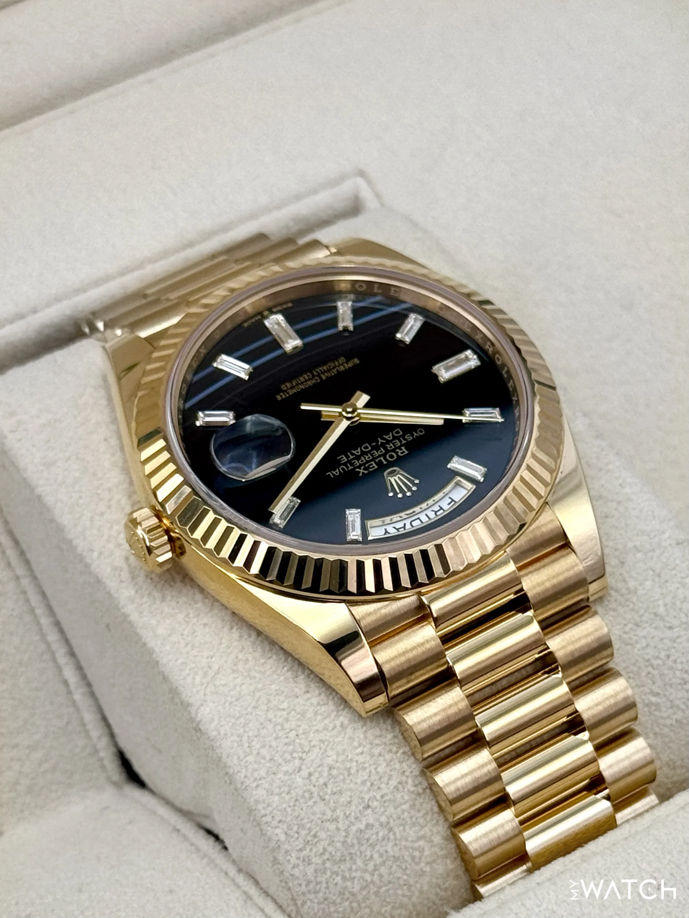 2022 Rolex Day-Date 40mm 228238 Yellow Gold Black Onyx Diamond Dial - Image 8