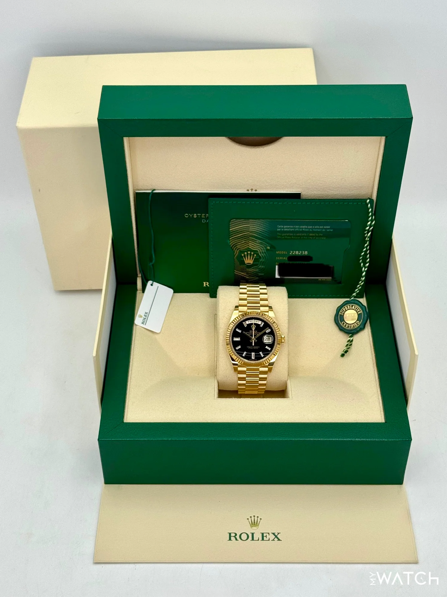 2022 Rolex Day-Date 40mm 228238 Yellow Gold Black Onyx Diamond Dial - Image 9
