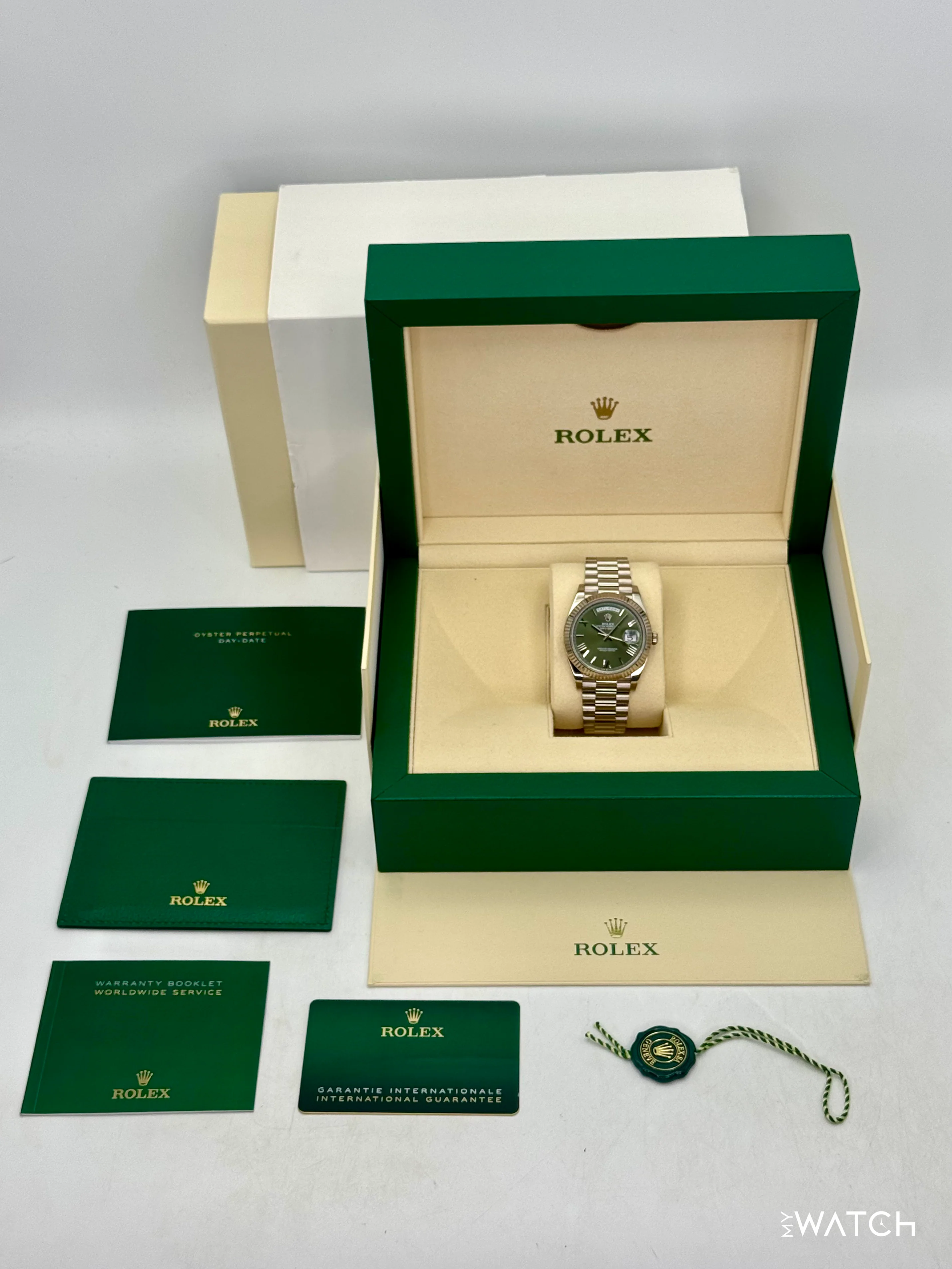 2022 Rolex Day-Date 40mm 228239 Presidential 18kt White Gold Olive Dial - Image 10