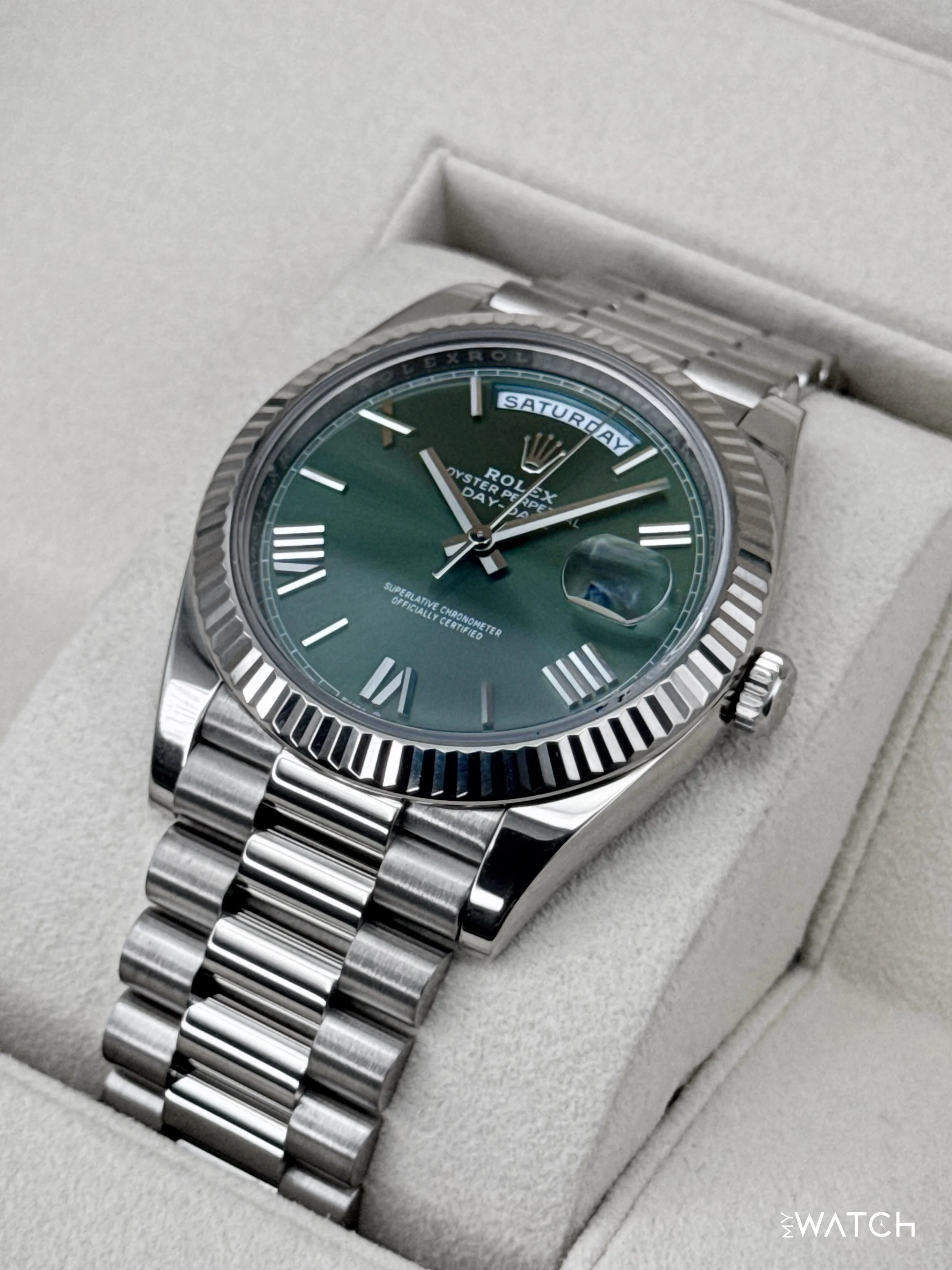 2022 Rolex Day-Date 40mm 228239 Presidential 18kt White Gold Olive Dial - Image 5