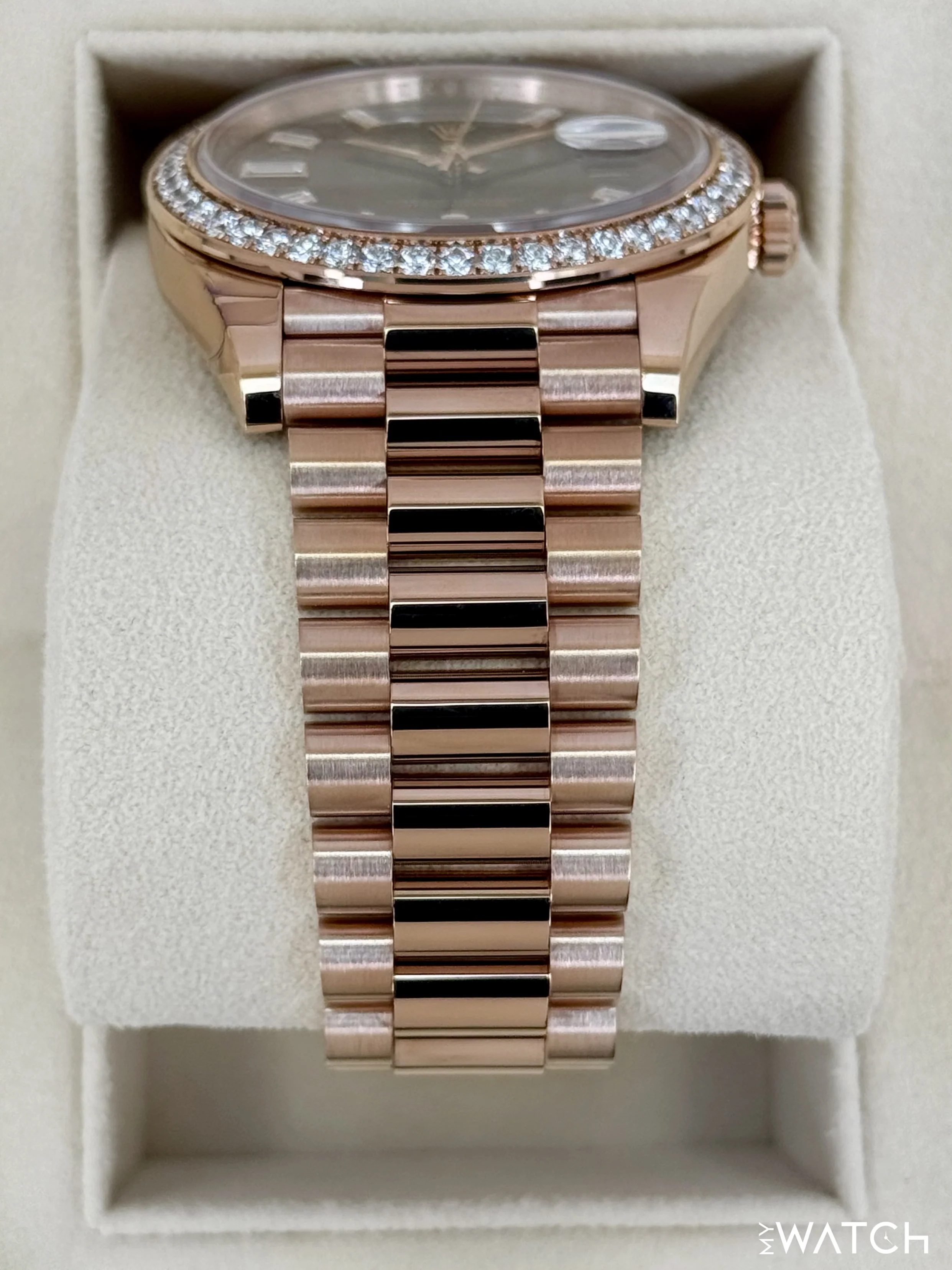 2022 Rolex Day-Date 40mm 228345RBR Rose Gold Chocolate Diamond Dial (STICKERED) - Image 3