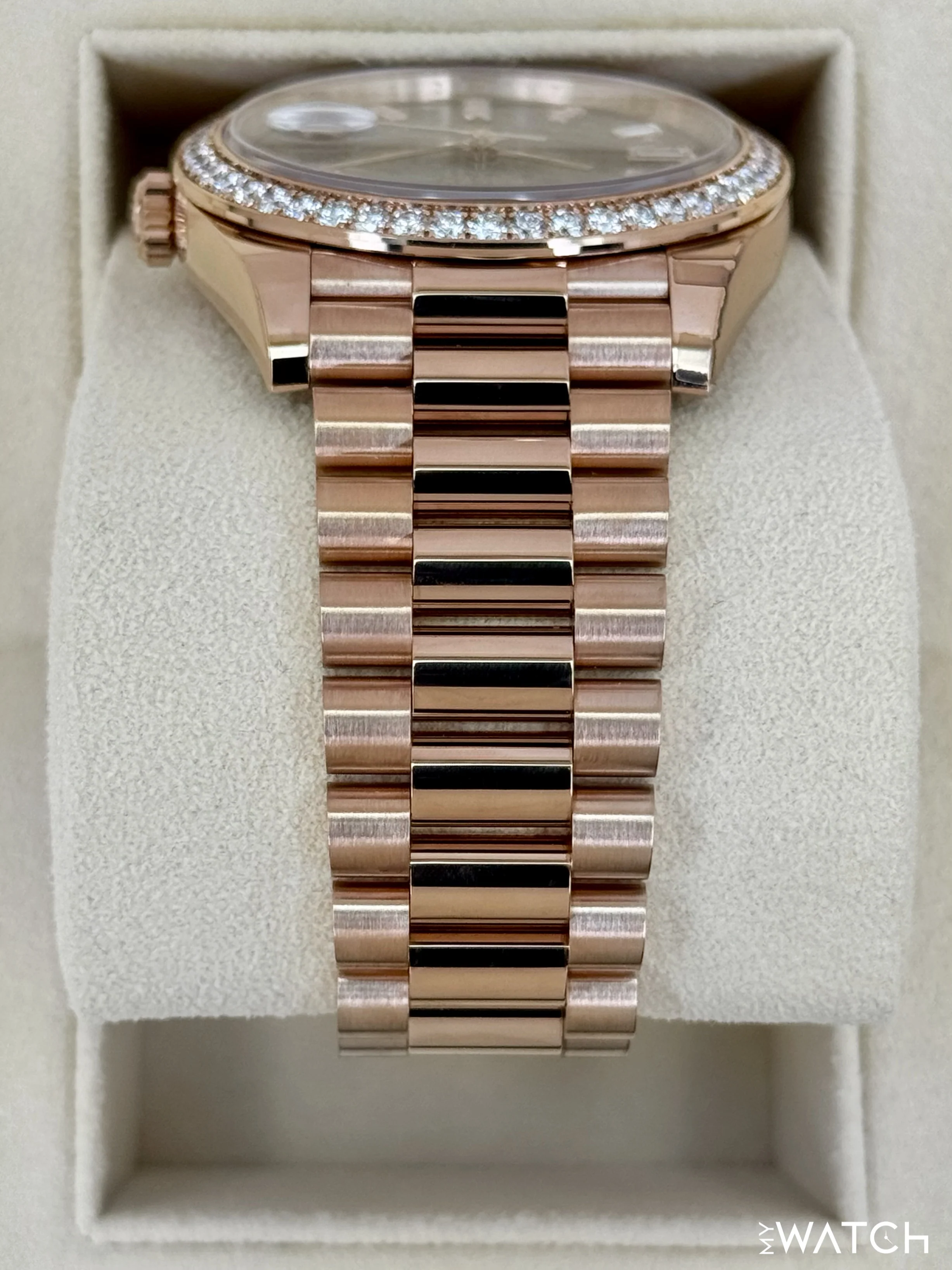 2022 Rolex Day-Date 40mm 228345RBR Rose Gold Chocolate Diamond Dial (STICKERED) - Image 4