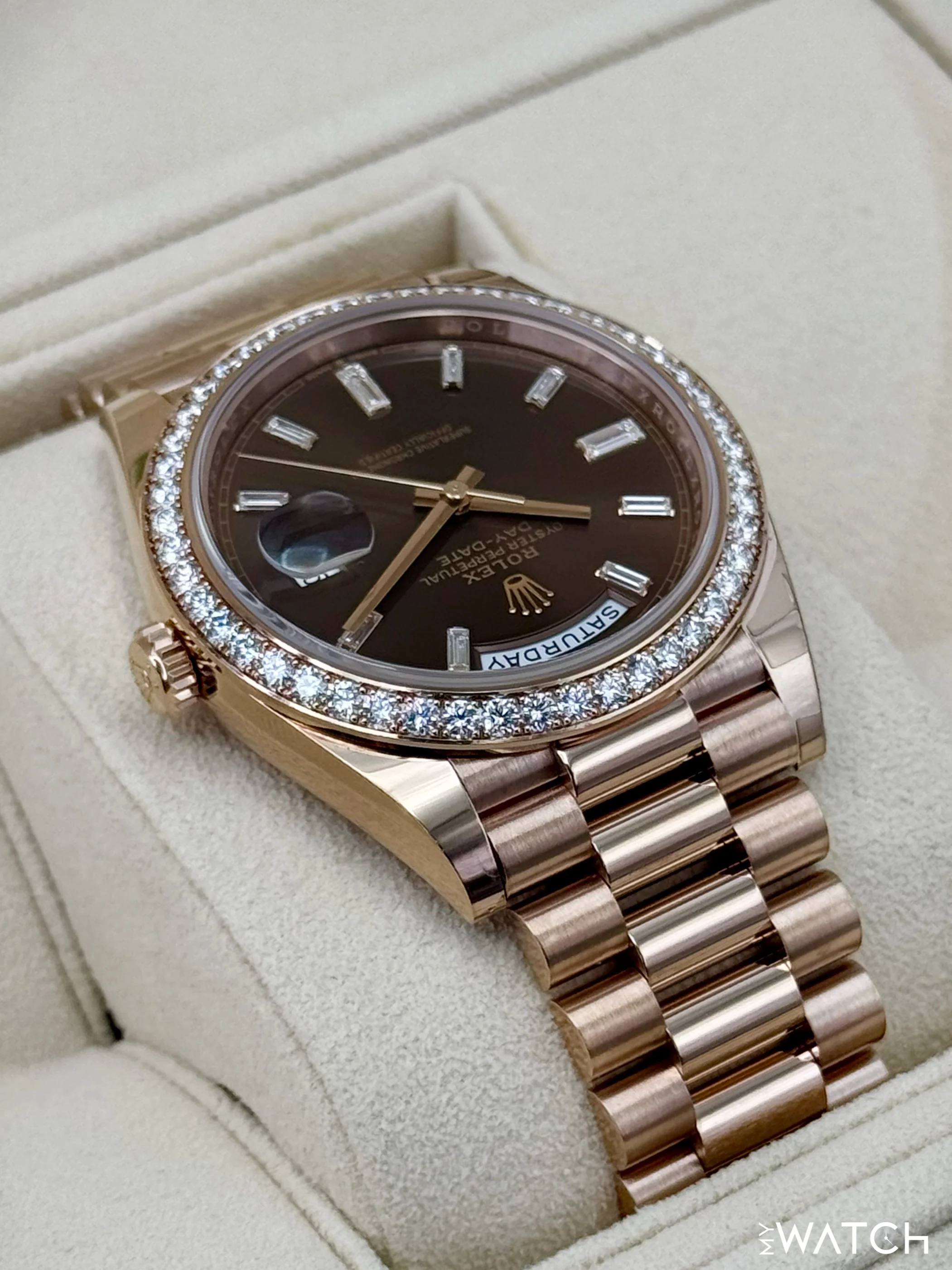 2022 Rolex Day-Date 40mm 228345RBR Rose Gold Chocolate Diamond Dial (STICKERED) - Image 6