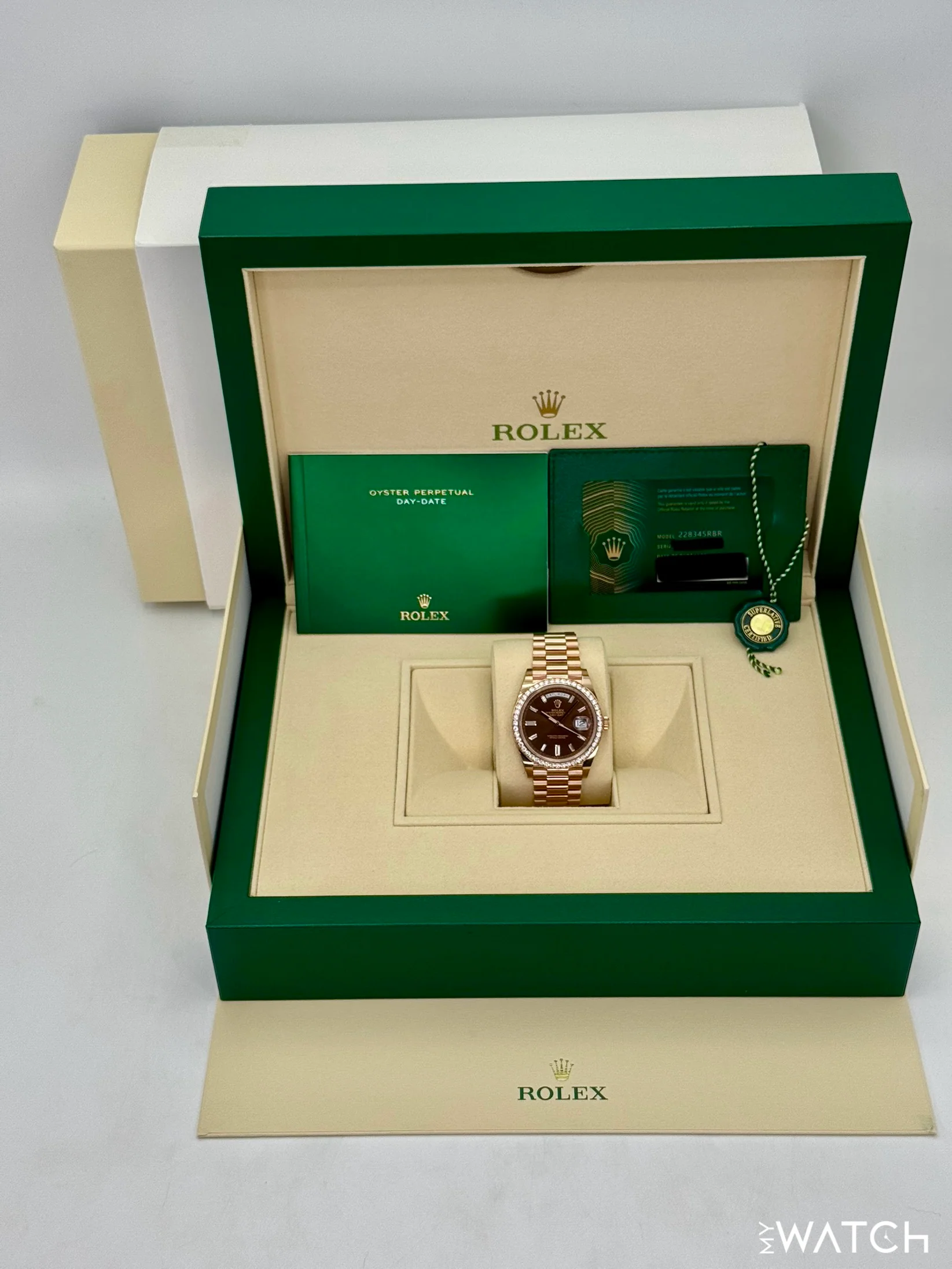 2022 Rolex Day-Date 40mm 228345RBR Rose Gold Chocolate Diamond Dial (STICKERED) - Image 7