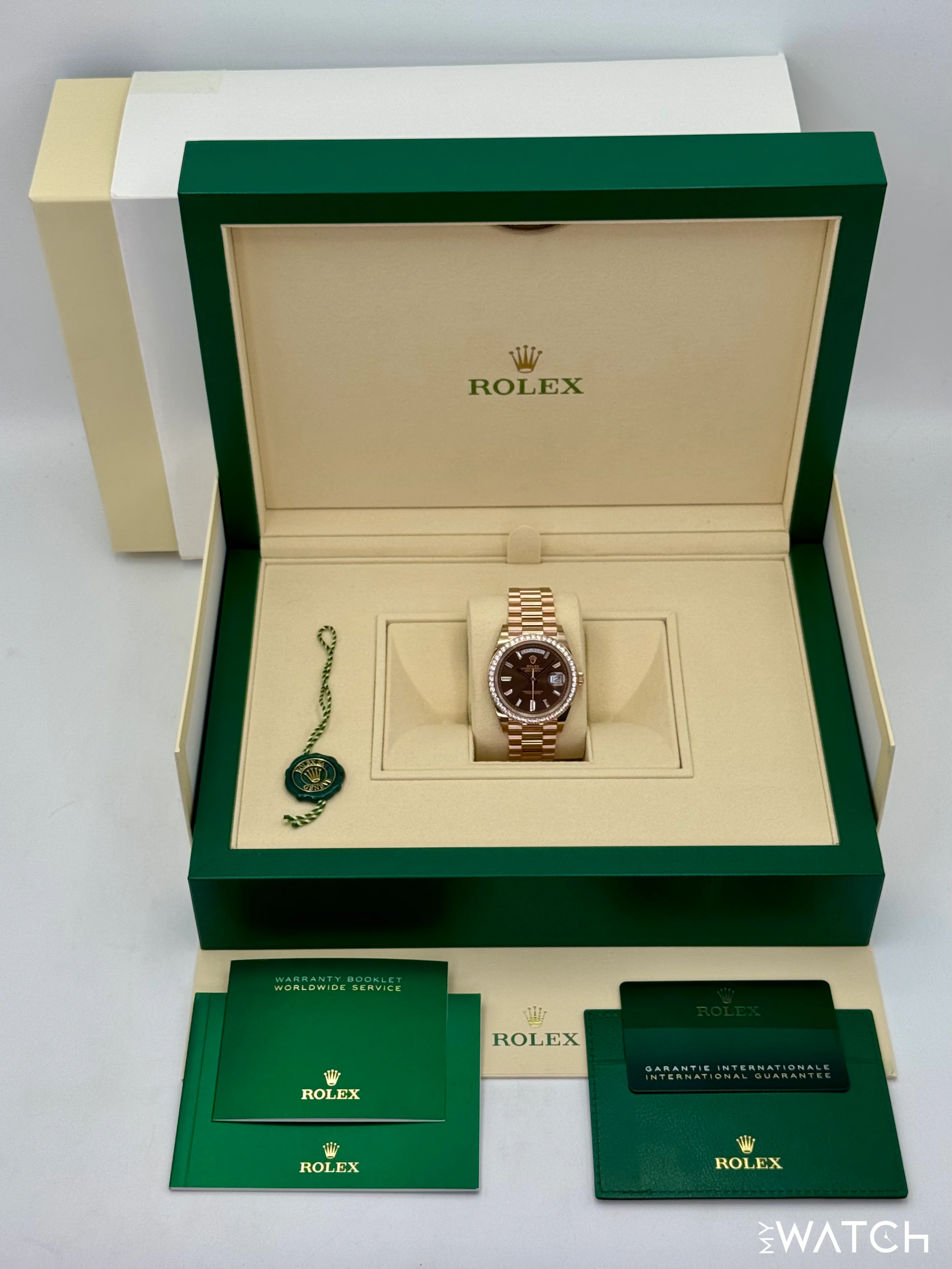 2022 Rolex Day-Date 40mm 228345RBR Rose Gold Chocolate Diamond Dial (STICKERED) - Image 8