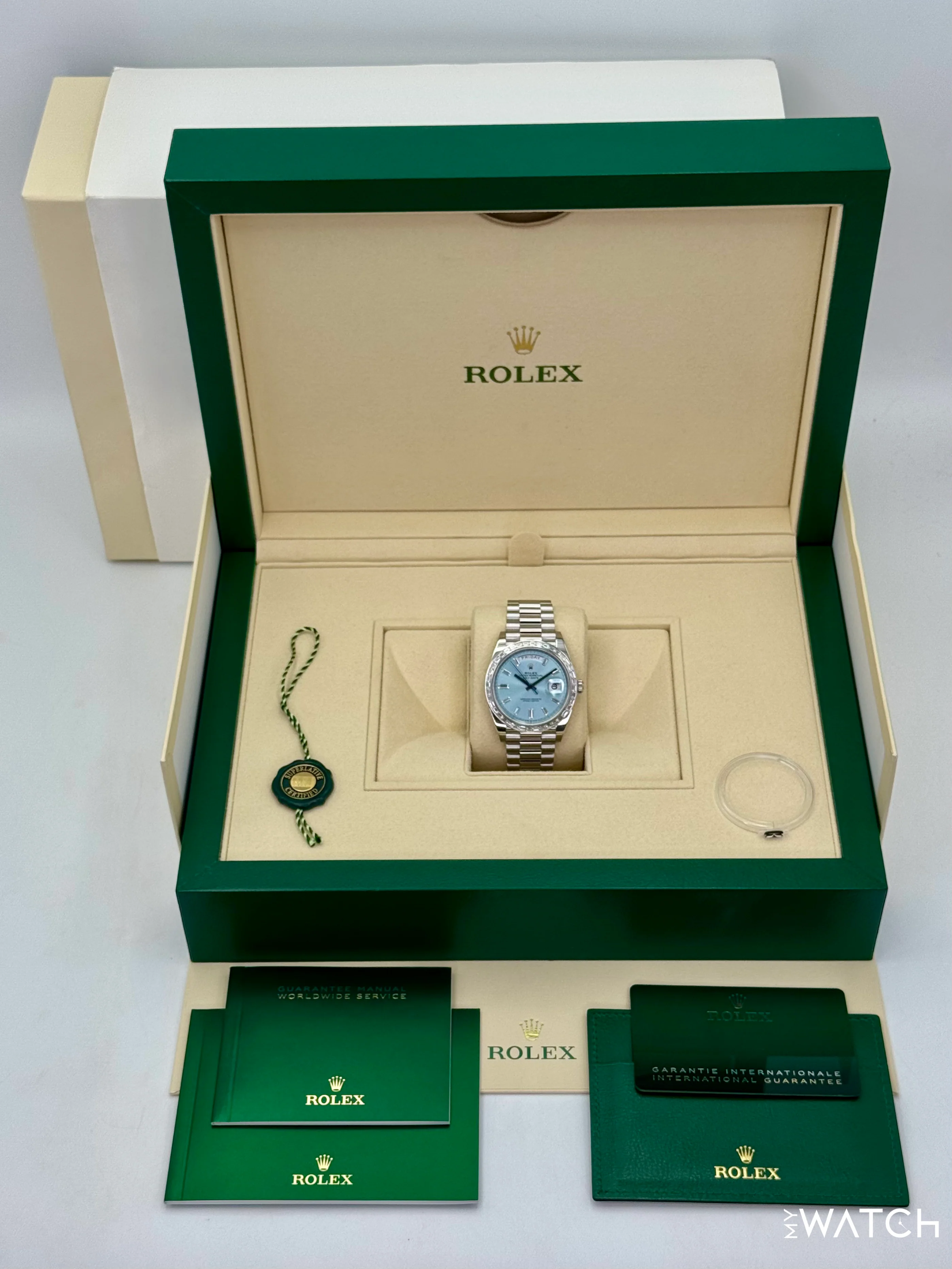 2022 Rolex Day-Date 40mm 228396TBR Ice Blue Diamond Baguette Dial - Image 10