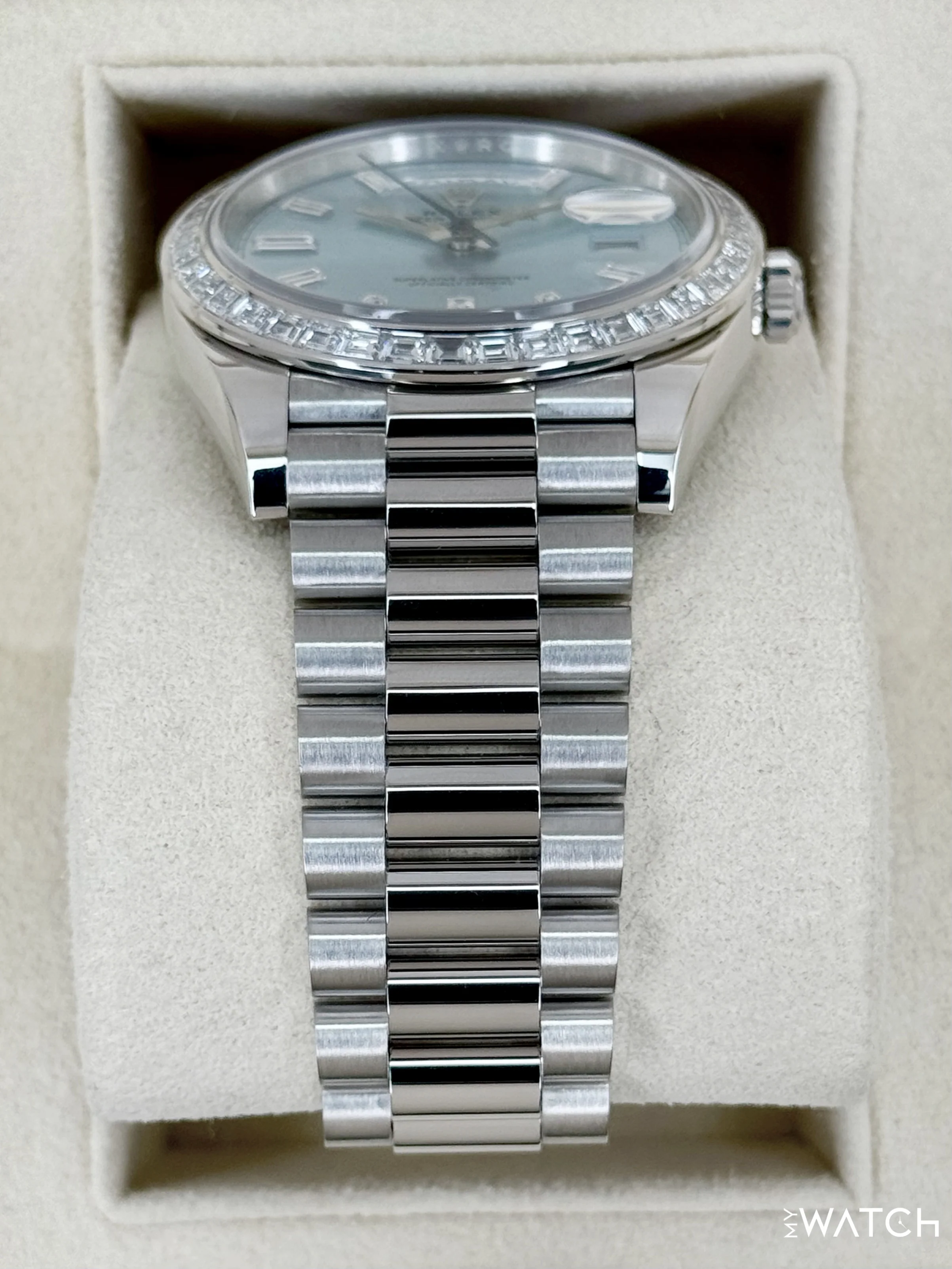 2022 Rolex Day-Date 40mm 228396TBR Ice Blue Diamond Baguette Dial - Image 3