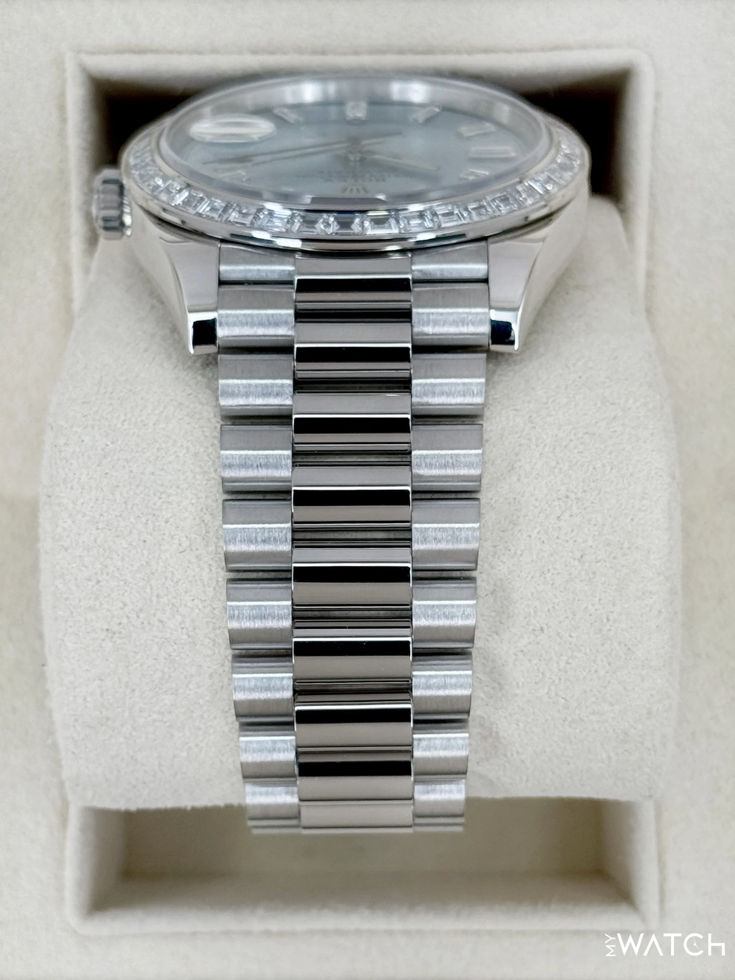 2022 Rolex Day-Date 40mm 228396TBR Ice Blue Diamond Baguette Dial - Image 4