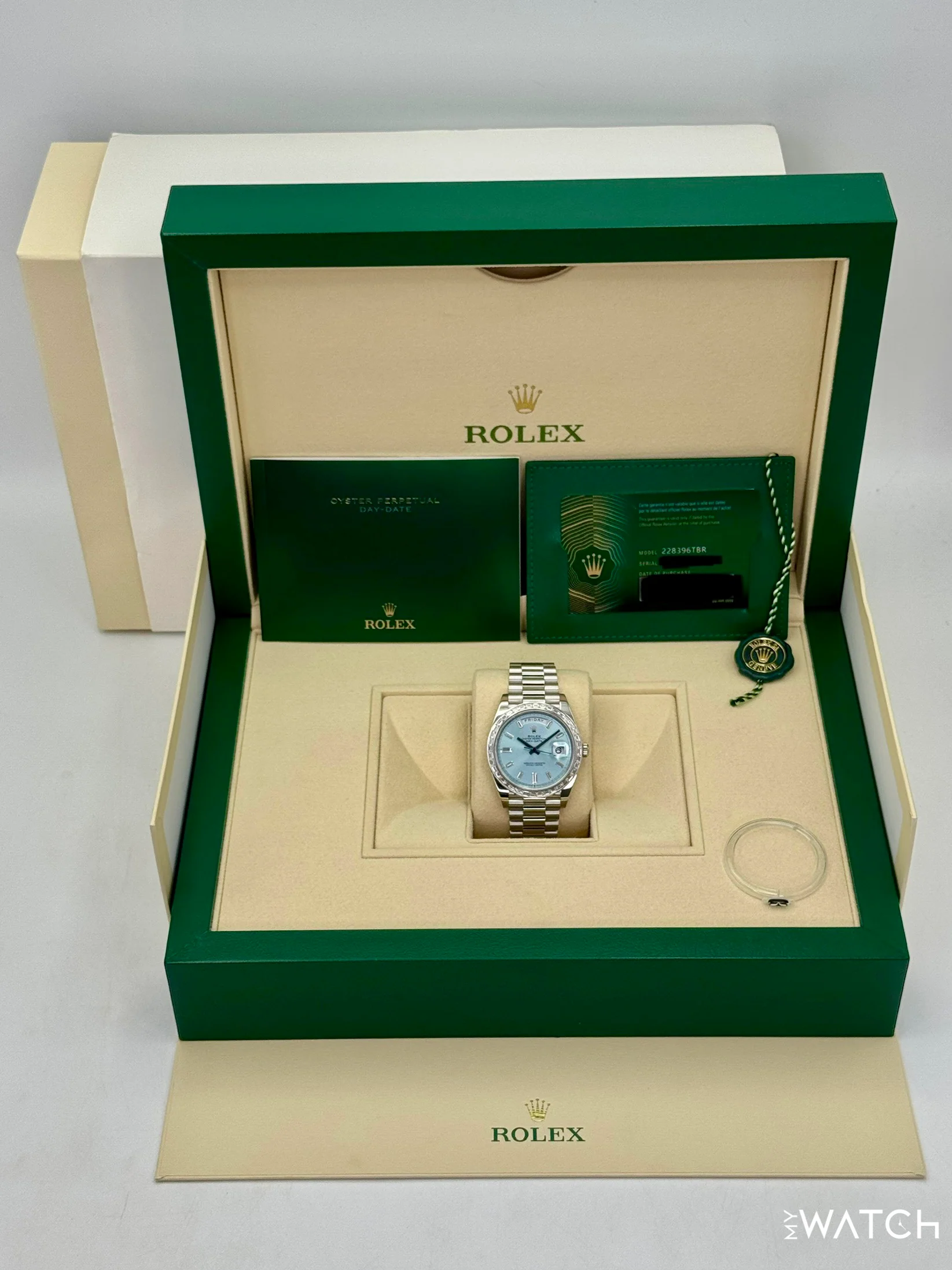 2022 Rolex Day-Date 40mm 228396TBR Ice Blue Diamond Baguette Dial - Image 9