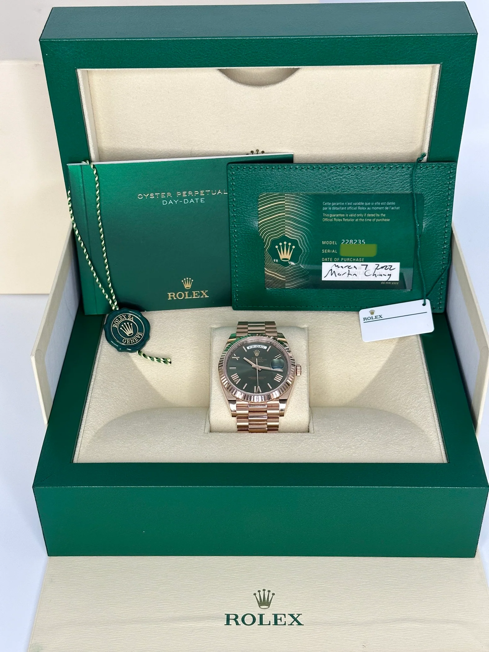 NEW 2022 Rolex Day-Date 40mm 228235 Presidential Rose Gold Olive Dial - Image 11