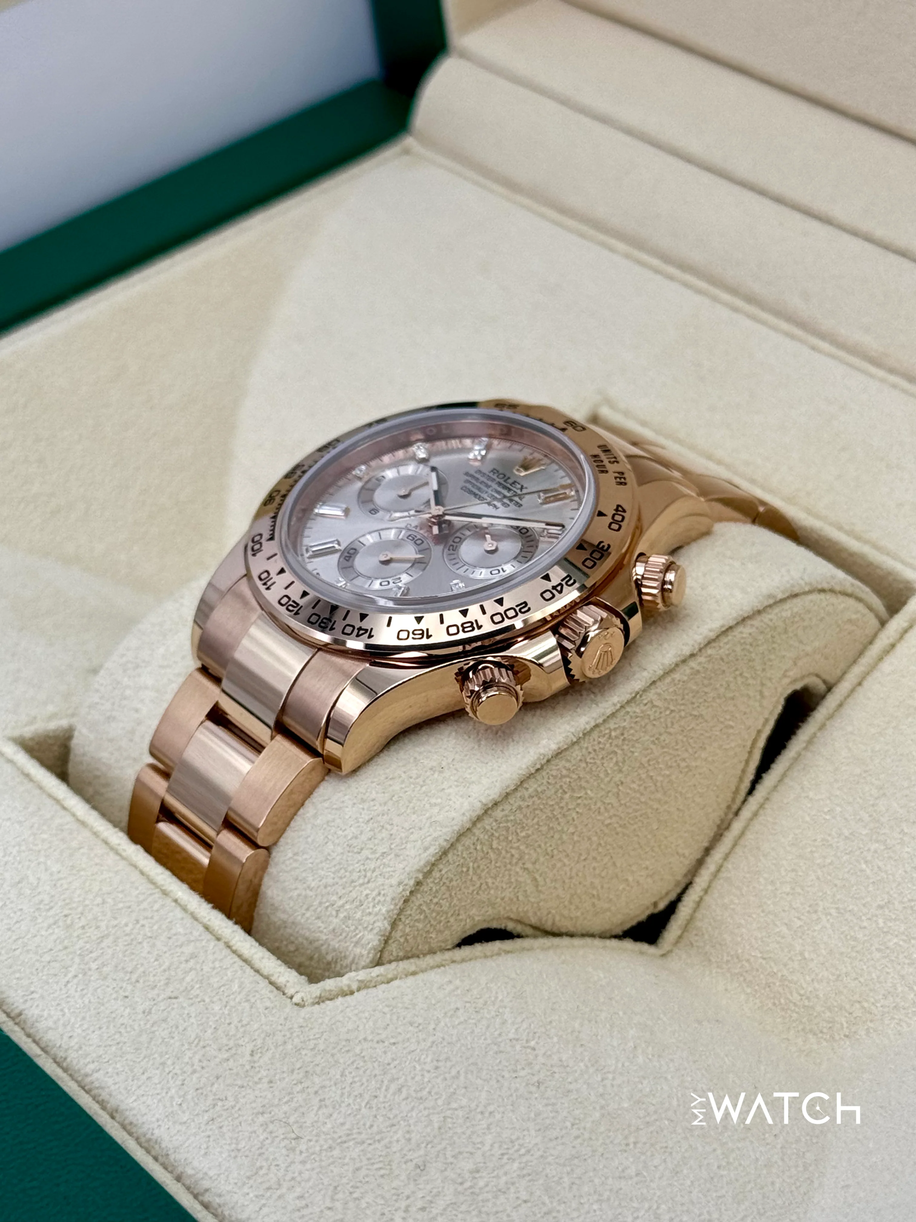 2022 Rolex Daytona 40mm 116505 Rose Gold Sundust Diamond Baguette Dial - Image 5