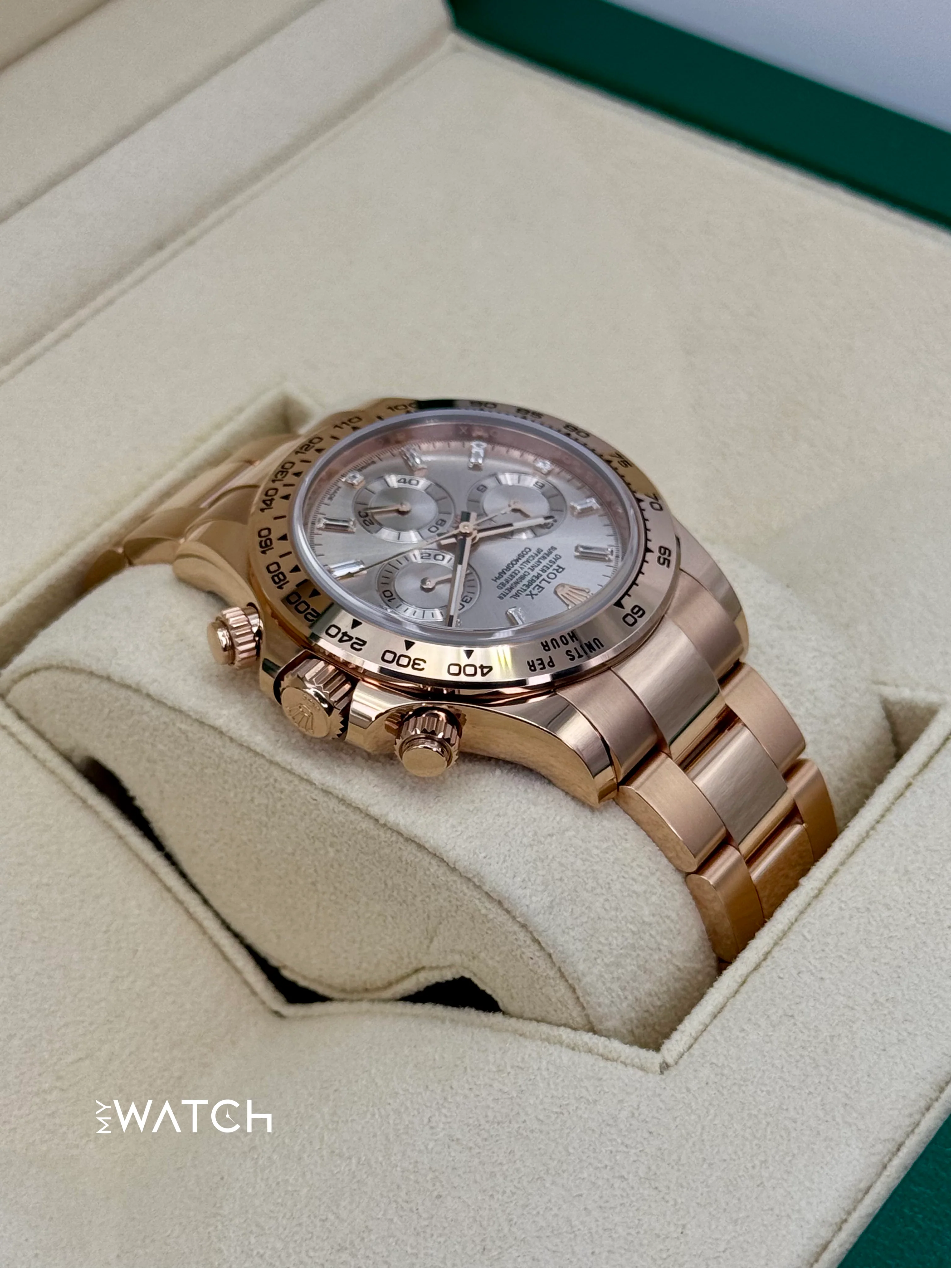 2022 Rolex Daytona 40mm 116505 Rose Gold Sundust Diamond Baguette Dial - Image 6