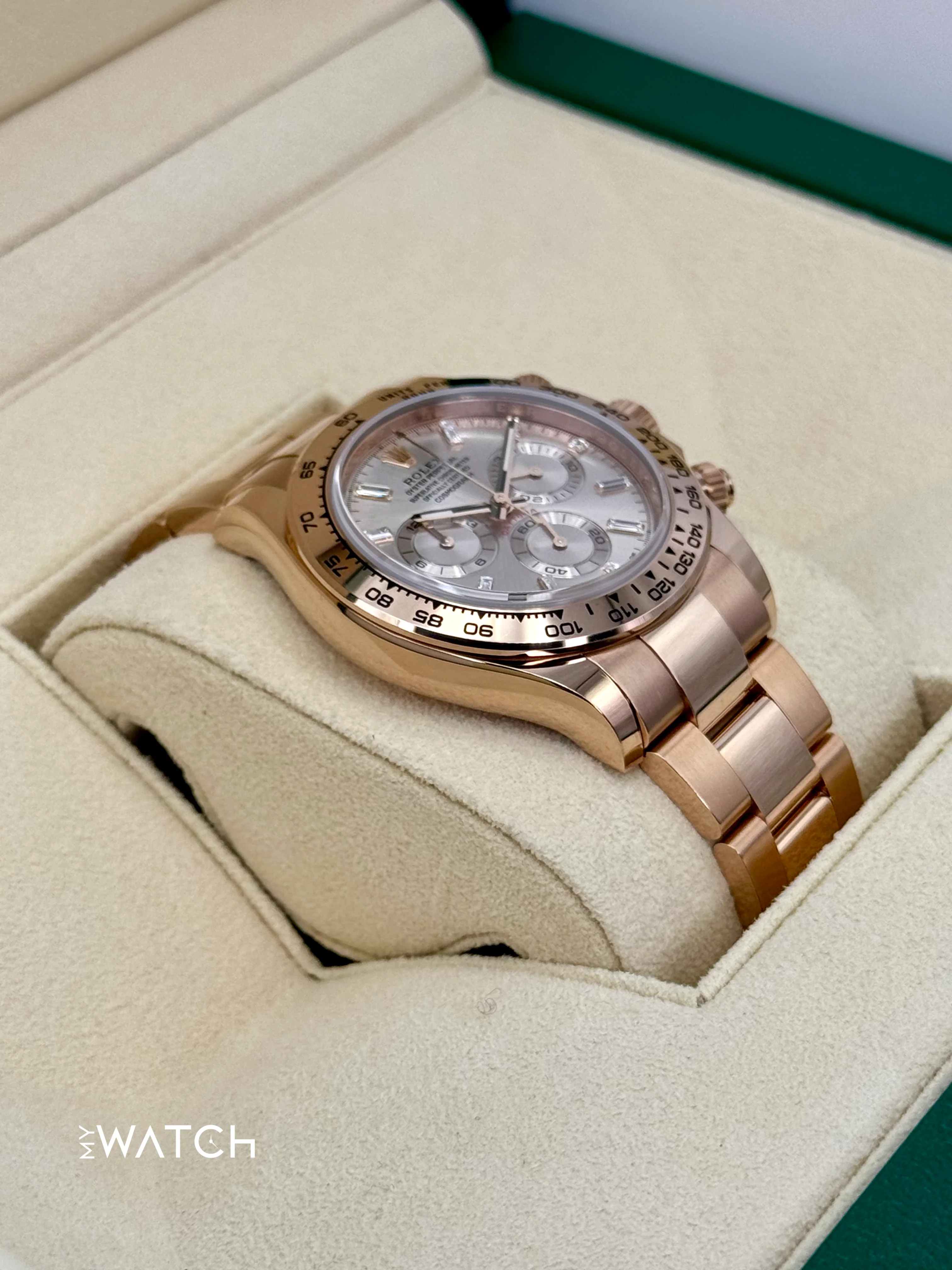 2022 Rolex Daytona 40mm 116505 Rose Gold Sundust Diamond Baguette Dial - Image 7