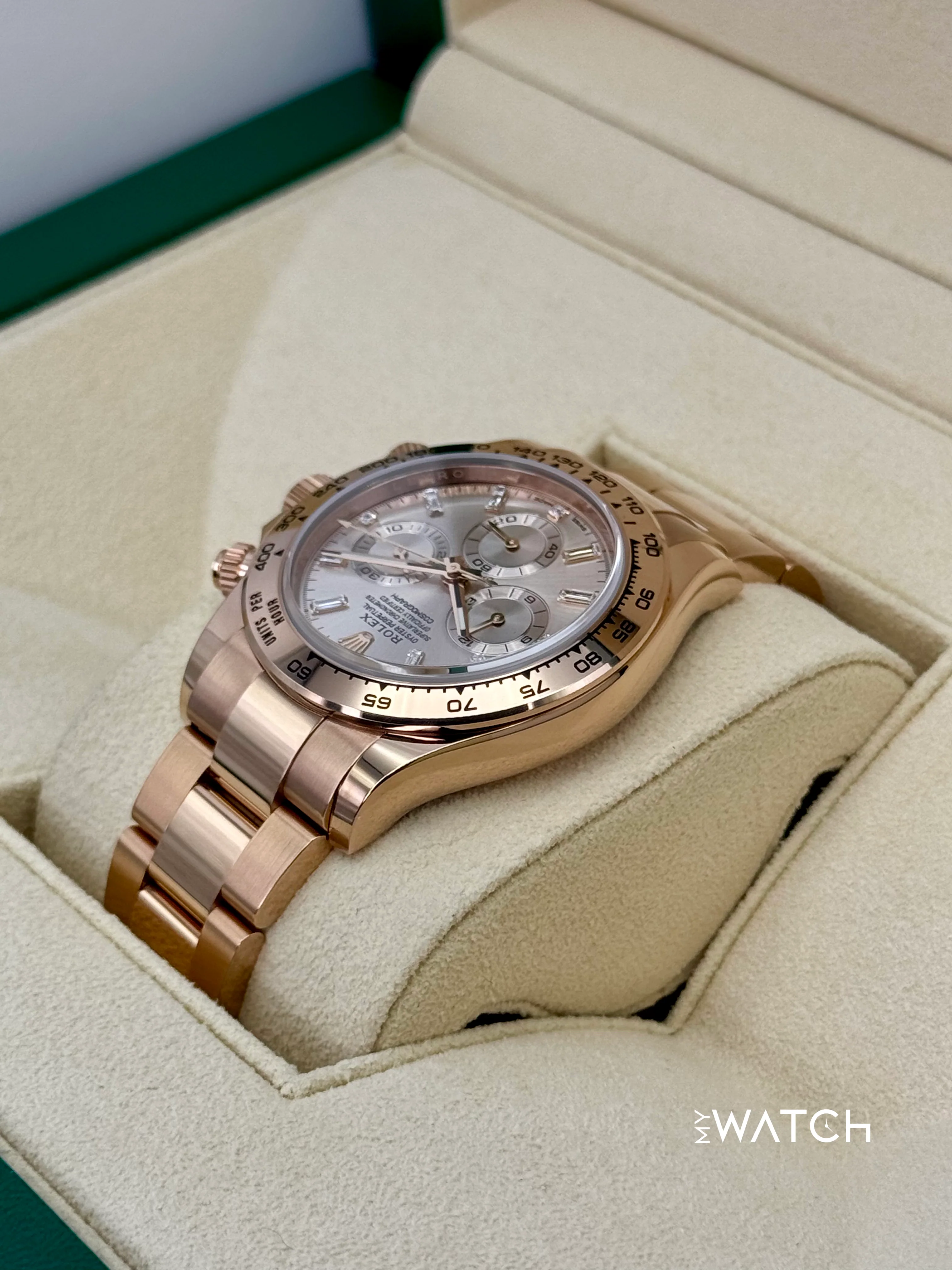 2022 Rolex Daytona 40mm 116505 Rose Gold Sundust Diamond Baguette Dial - Image 8