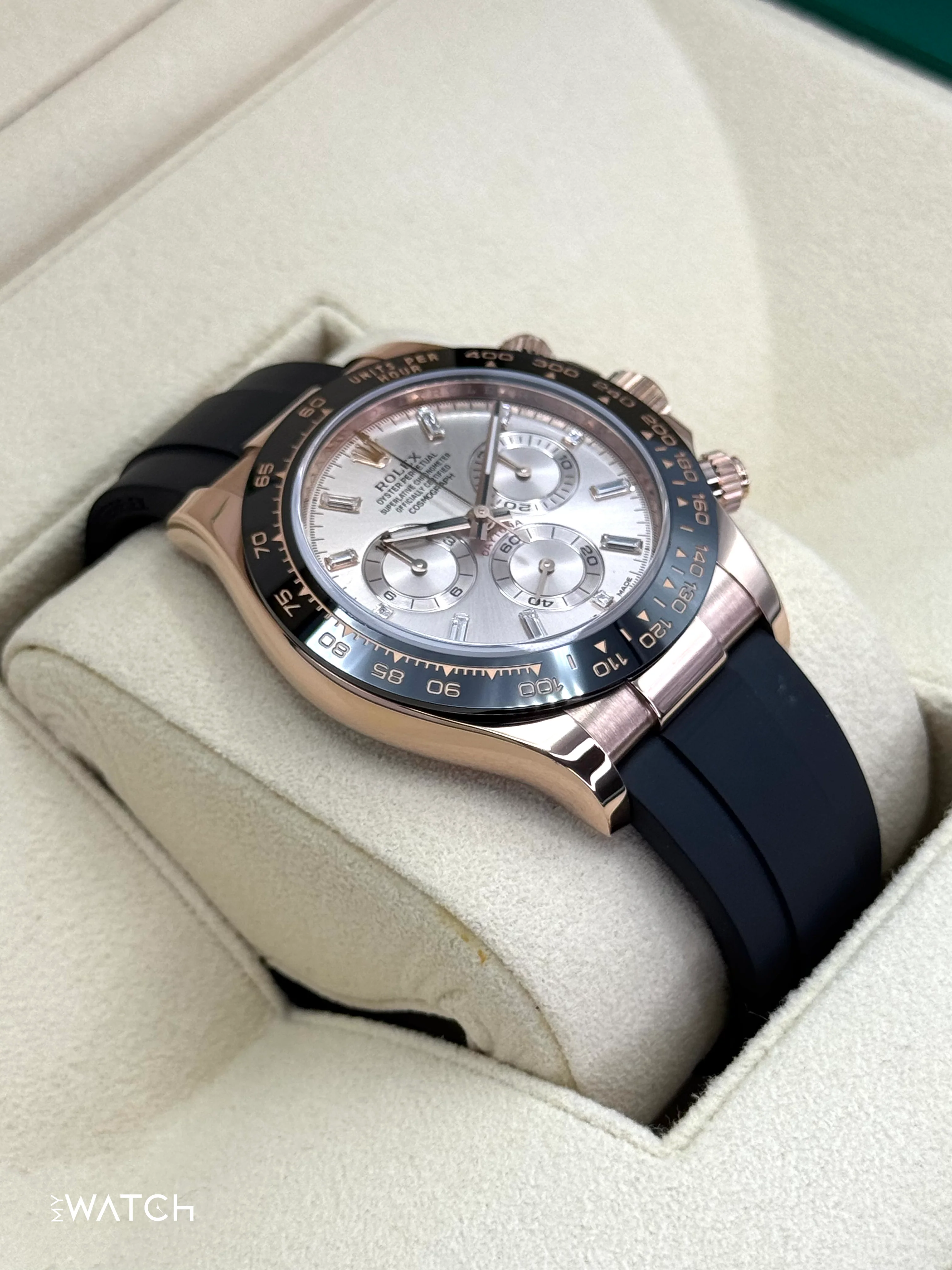 2022 Rolex Daytona 40mm 116515LN Rose Gold Oysterflex Sundust Baguette Dial - Image 6