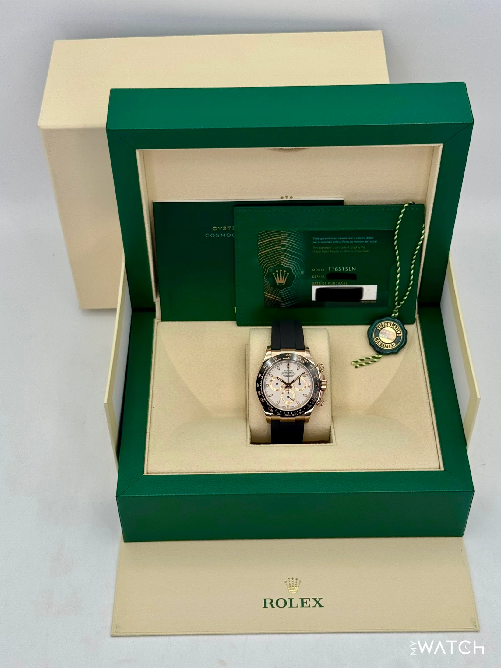 2022 Rolex Daytona 40mm 116515LN Rose Gold Oysterflex White Dial - Image 9
