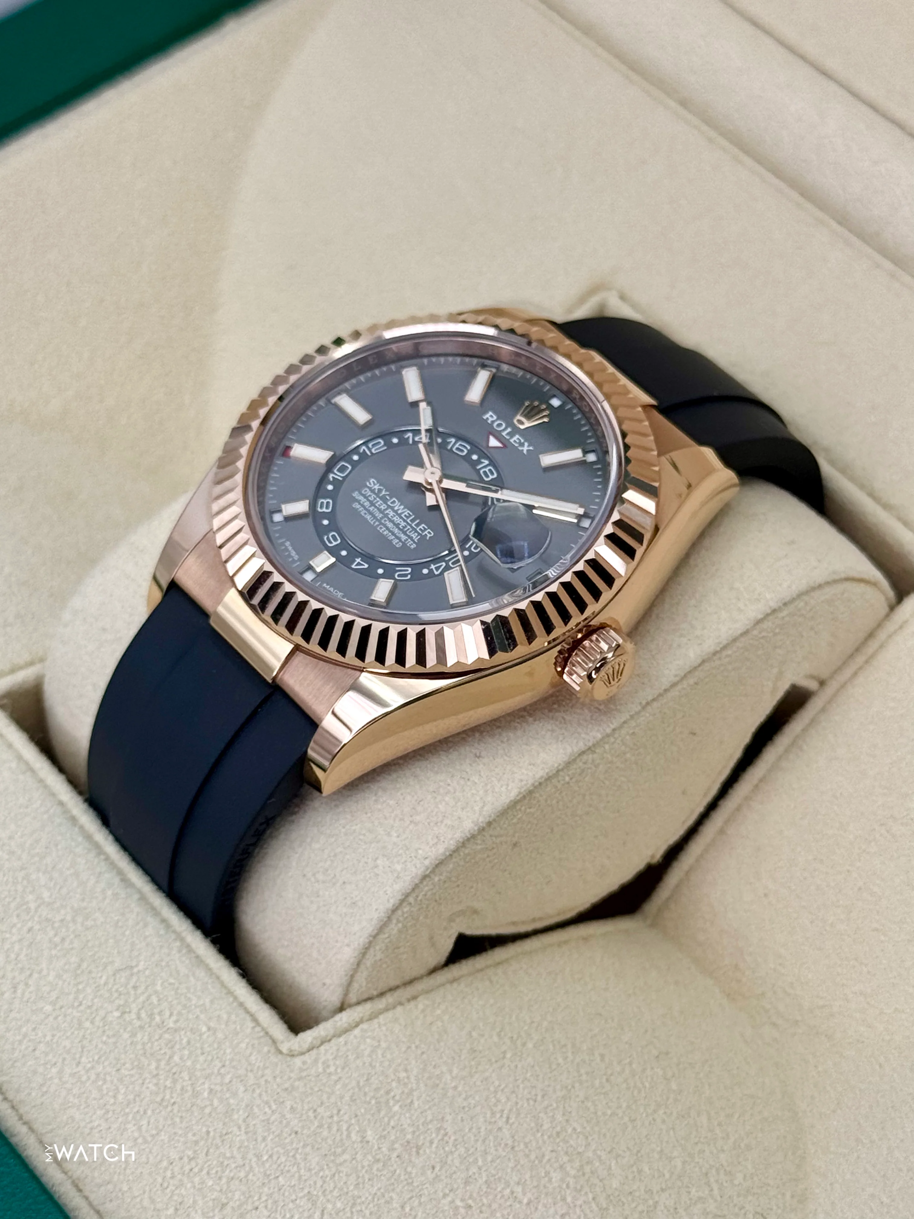 2022 Rolex Sky-Dweller 42mm 326235 Rose Gold Oysterflex Rhodium Dial - Image 5