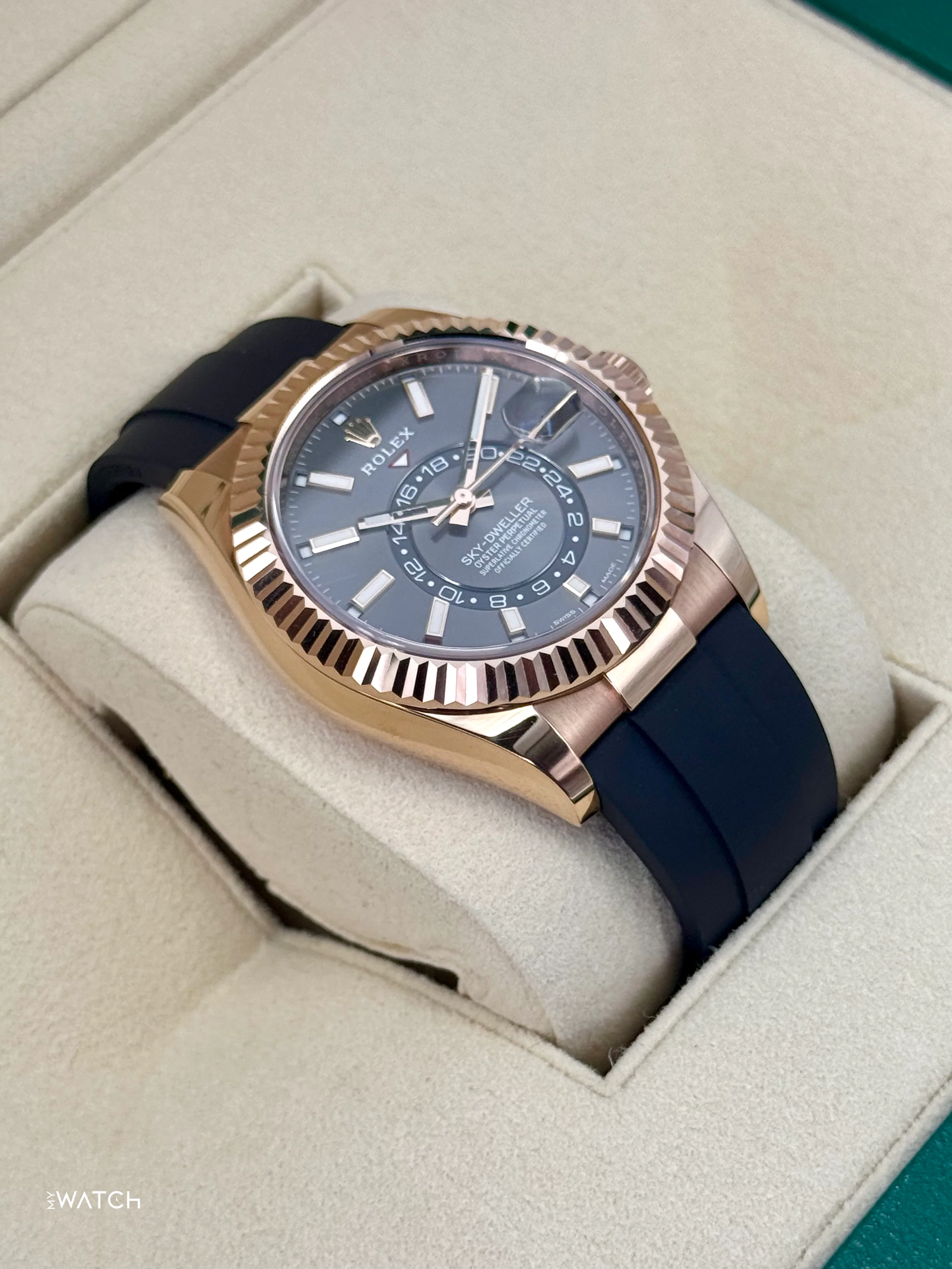 2022 Rolex Sky-Dweller 42mm 326235 Rose Gold Oysterflex Rhodium Dial - Image 6