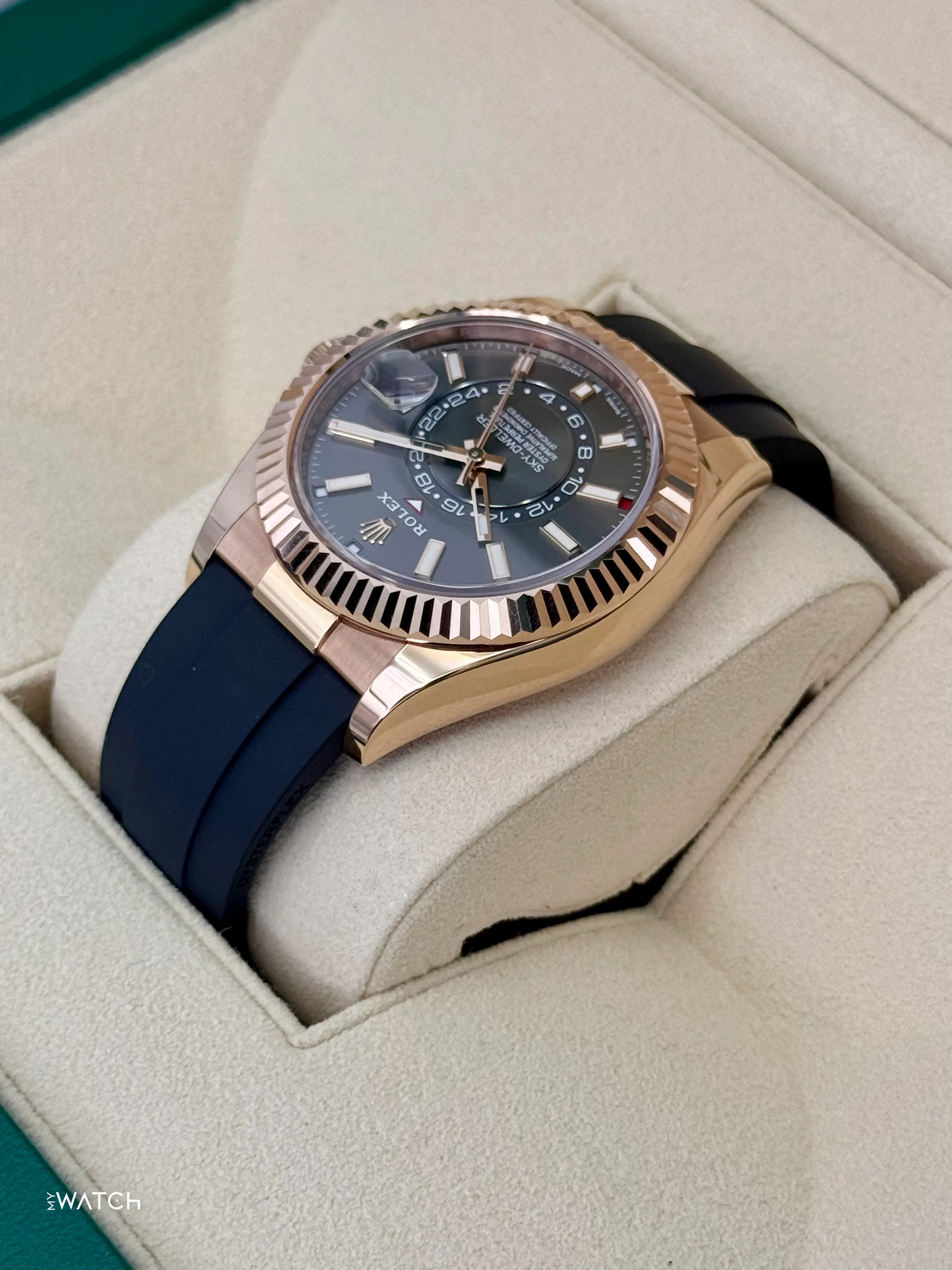 2022 Rolex Sky-Dweller 42mm 326235 Rose Gold Oysterflex Rhodium Dial - Image 7