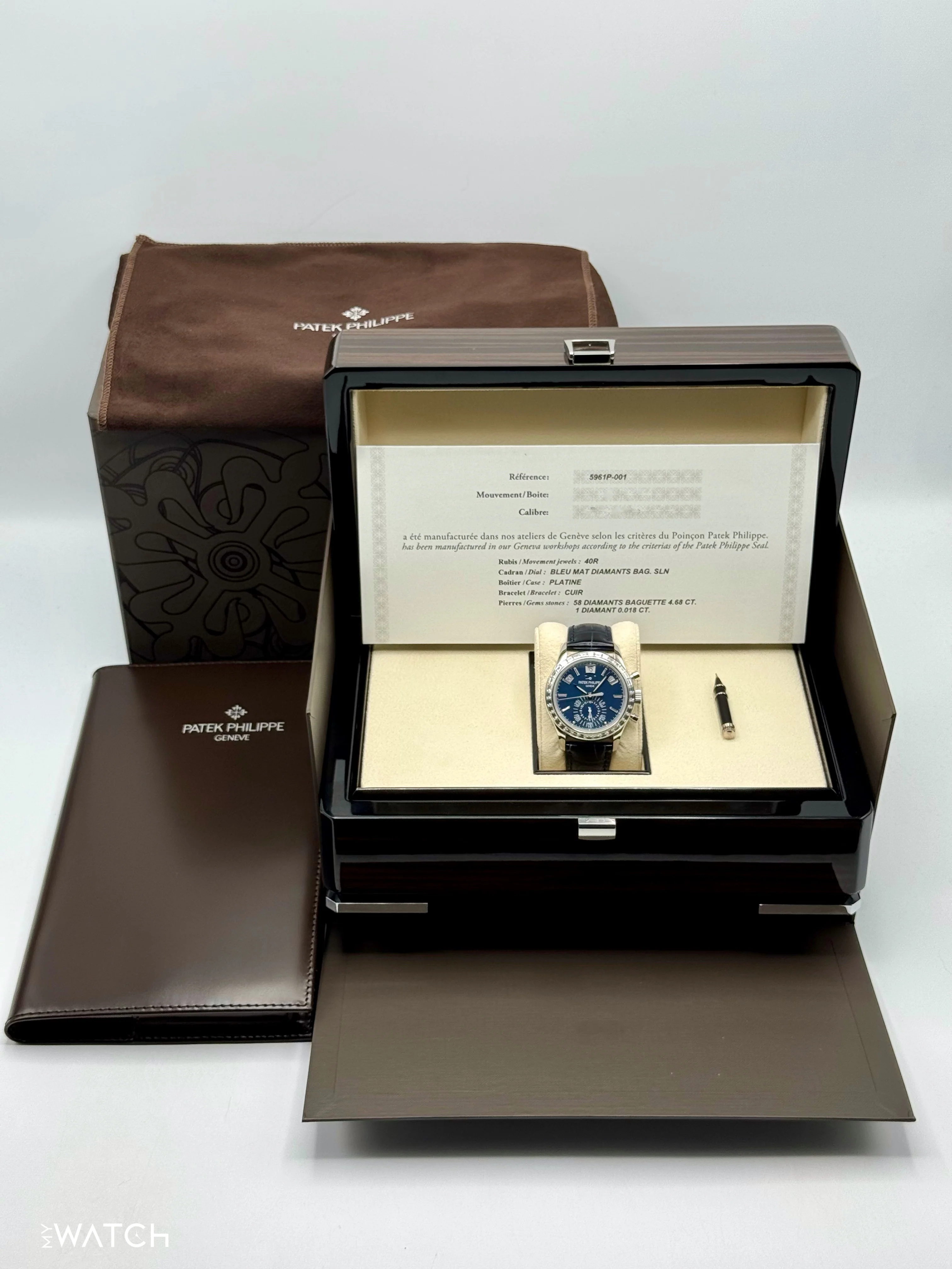 2023 Patek Philippe Annual Calendar Chronograph 40.5mm 5961P Platinum Blue Dial - Image 9
