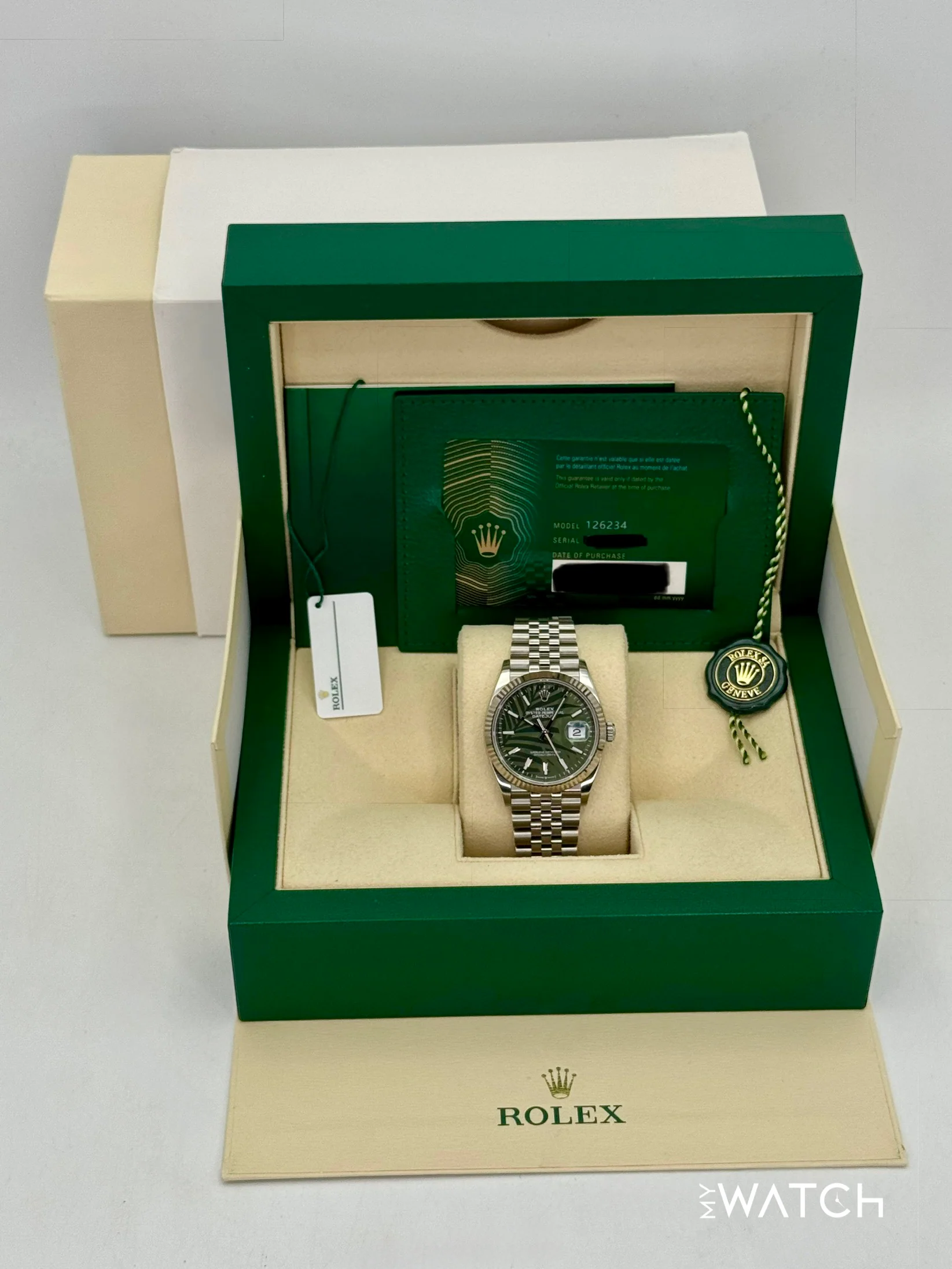 2023 Rolex Datejust 36mm 126234 Stainless Steel Jubilee Green Palm Motif Dial - Image 9