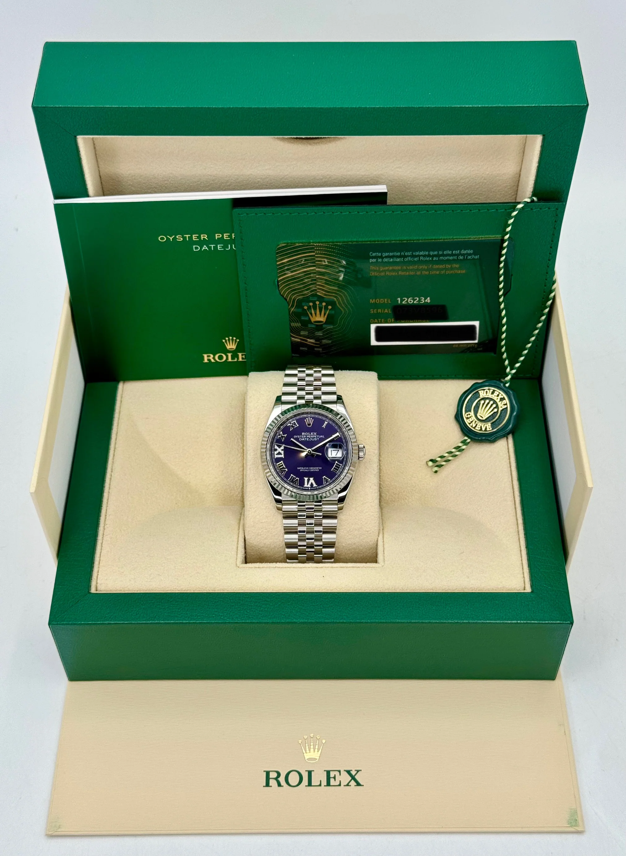 2023 Rolex Datejust 36mm 126234 Stainless Steel Jubilee Purple Dial - Image 11