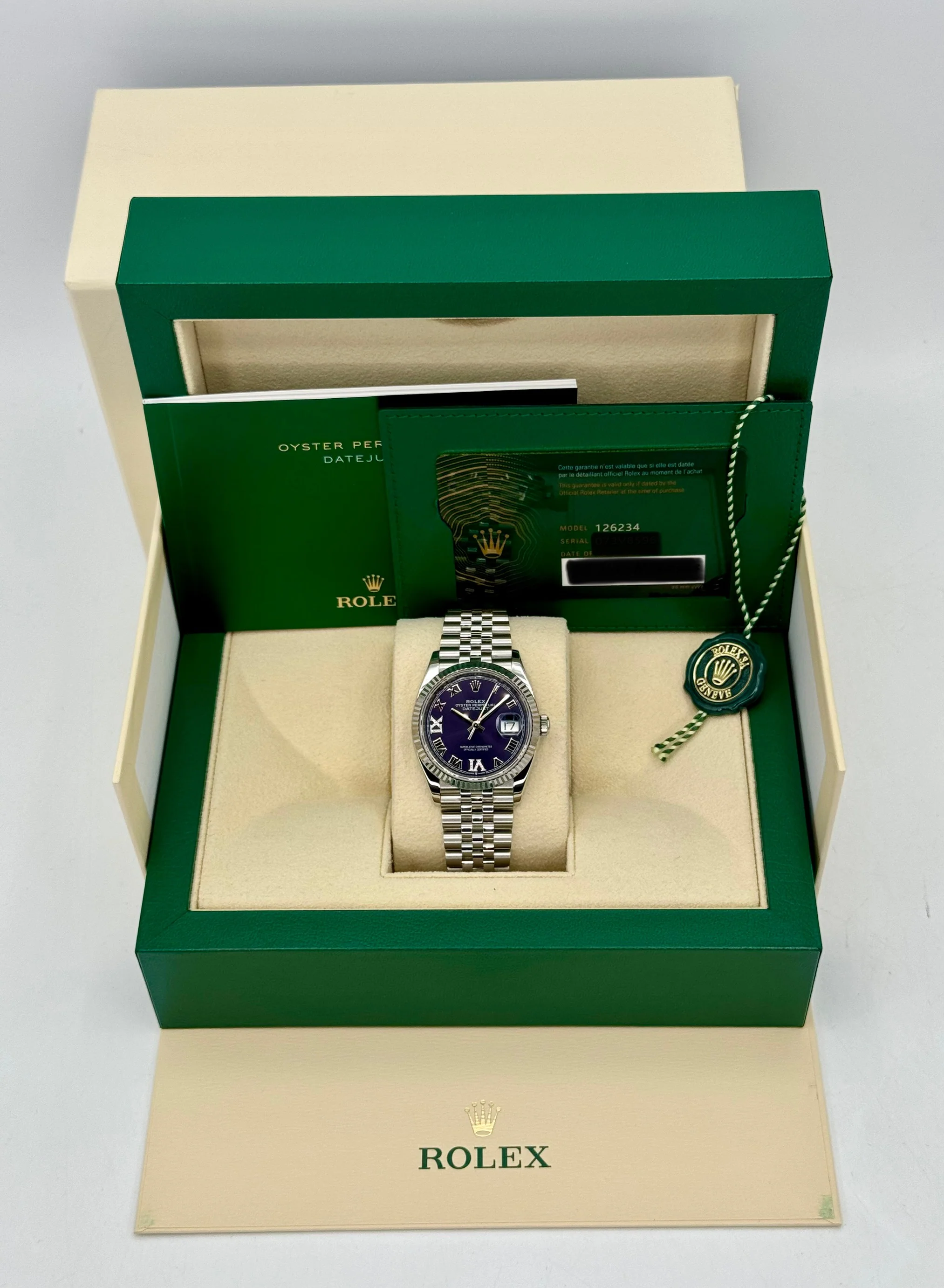 2023 Rolex Datejust 36mm 126234 Stainless Steel Jubilee Purple Dial - Image 12