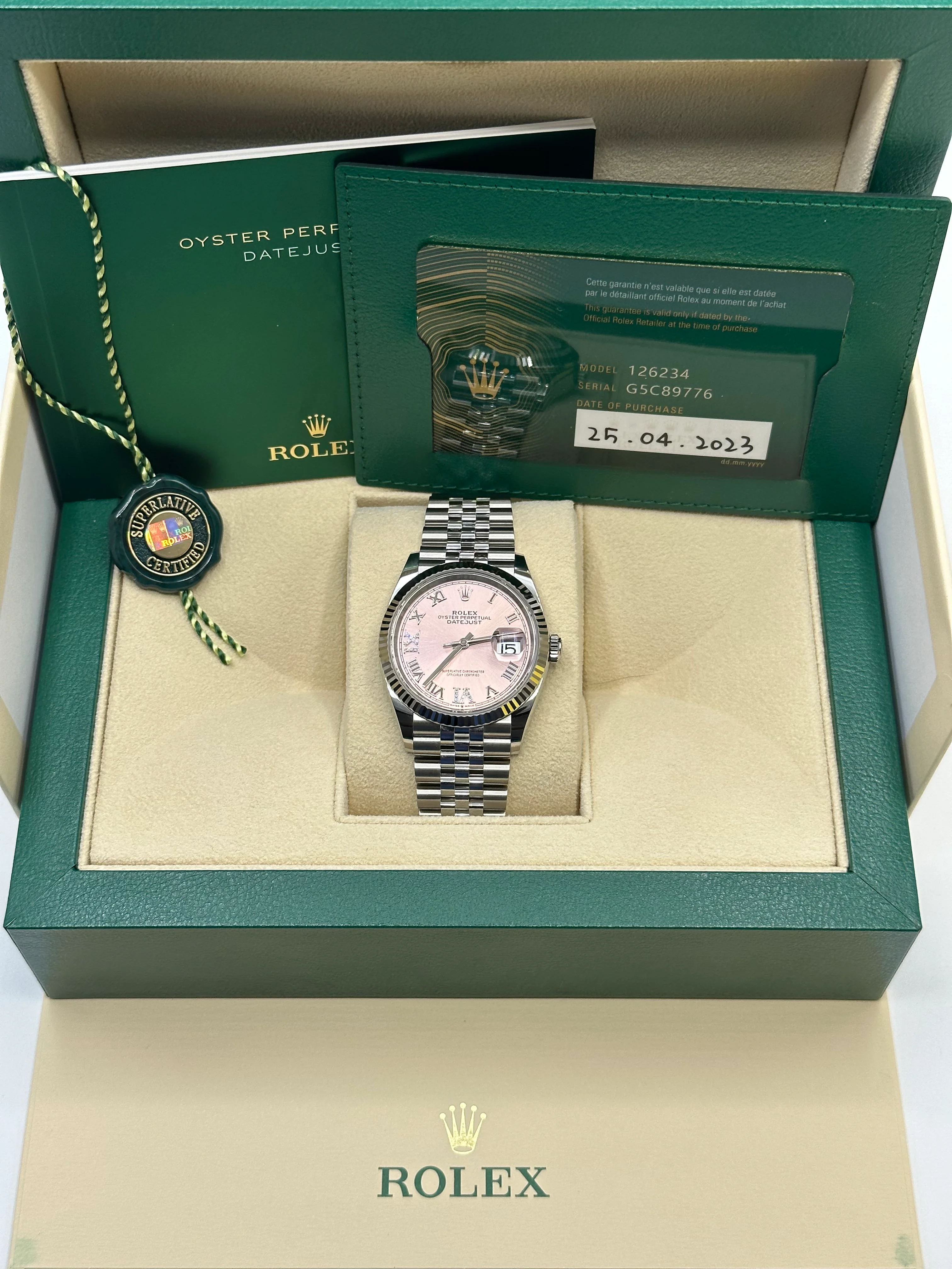 2023 Rolex Datejust 36mm 126234 Jubilee Pink Dial Diamond VI & IX - Image 11