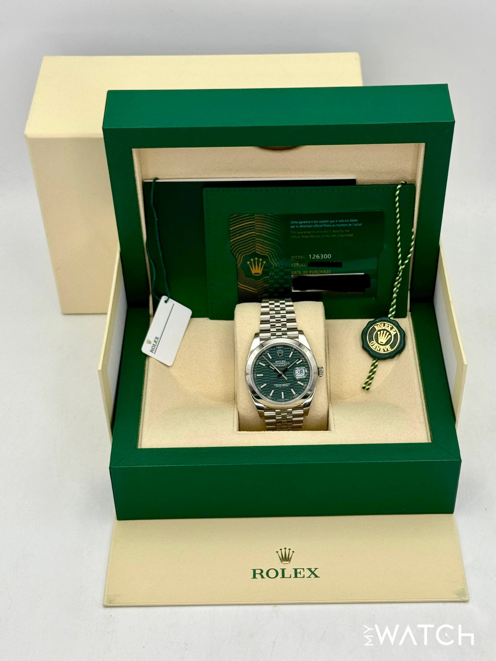 2023 Rolex Datejust 41mm 126300 Stainless Steel Jubilee Green Motif Dial - Image 9