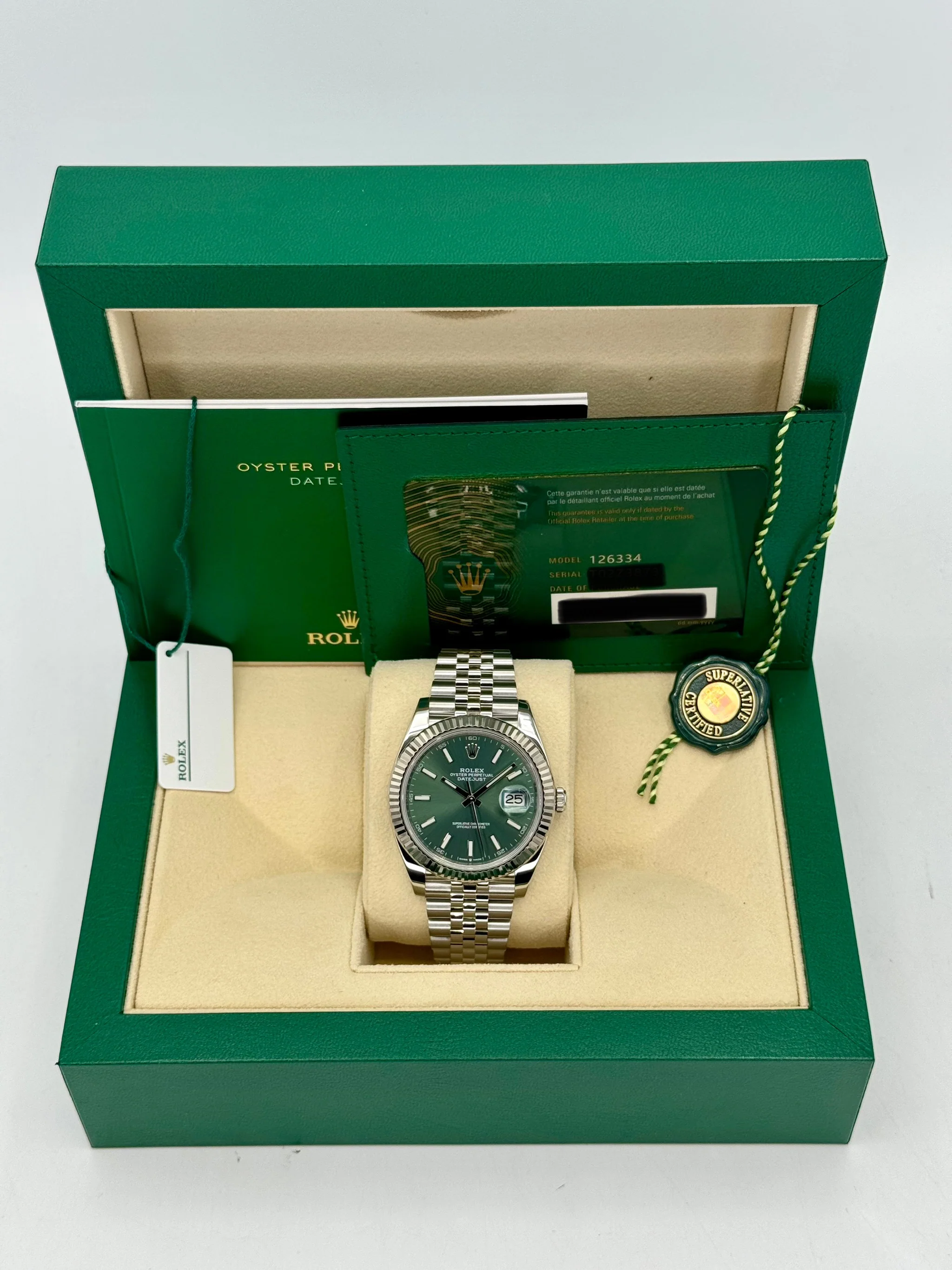 2023 Rolex Datejust 41mm 126334 Stainless Steel Jubilee Green Dial - Image 9