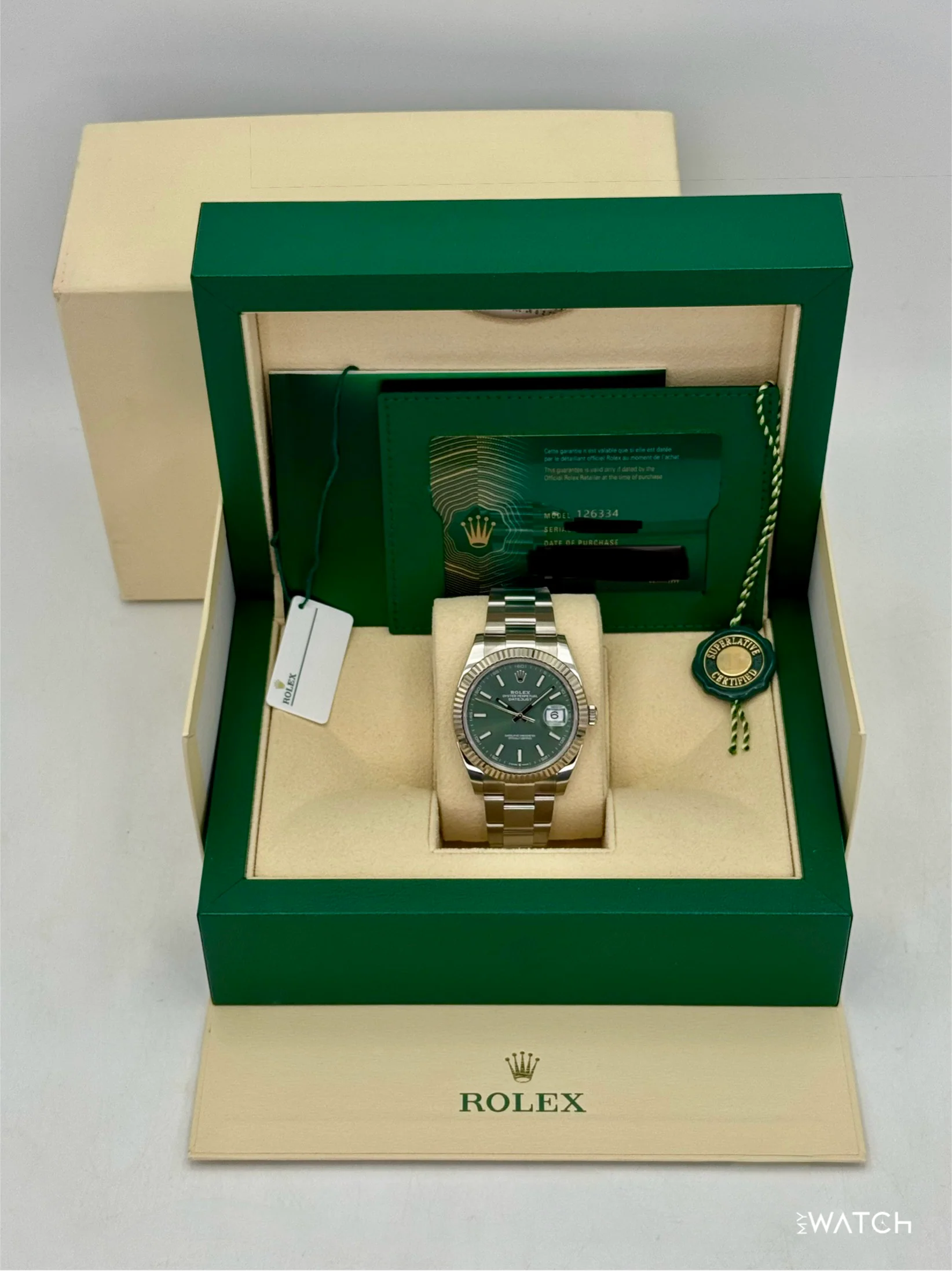 2023 Rolex Datejust 41mm 126334 Stainless Steel Oyster Mint Green Dial - Image 9