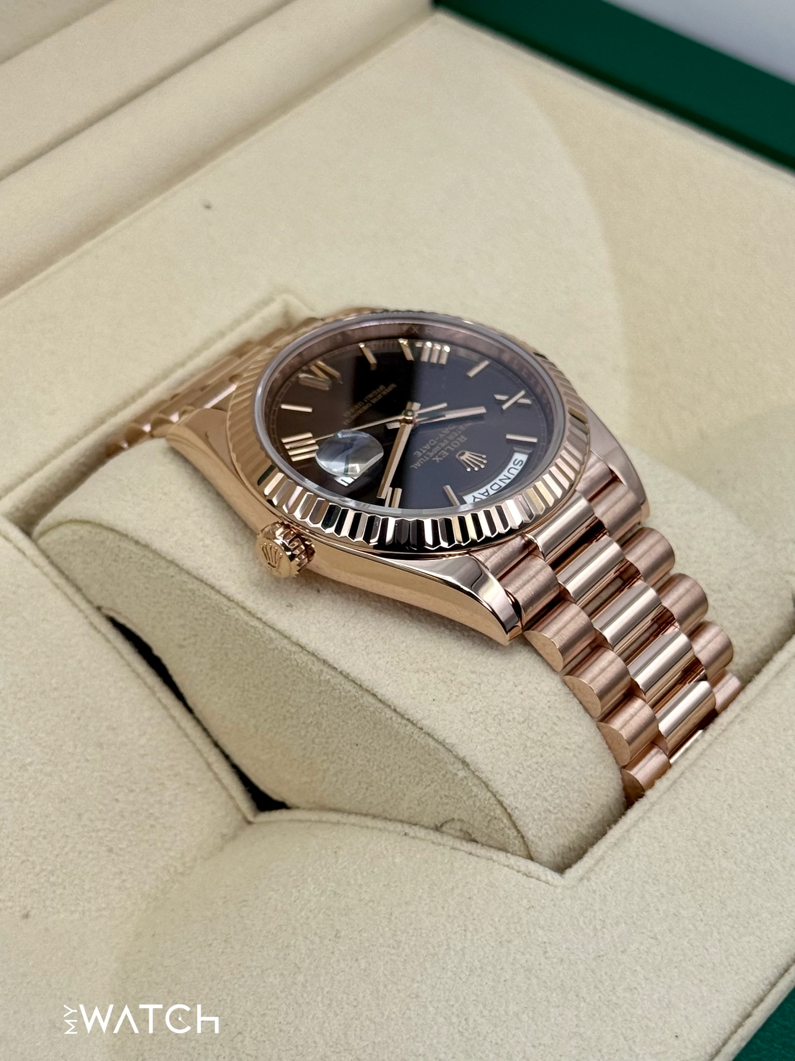 2023 Rolex Day-Date 40mm 228235 Presidential Rose Gold Chocolate Dial - Image 8