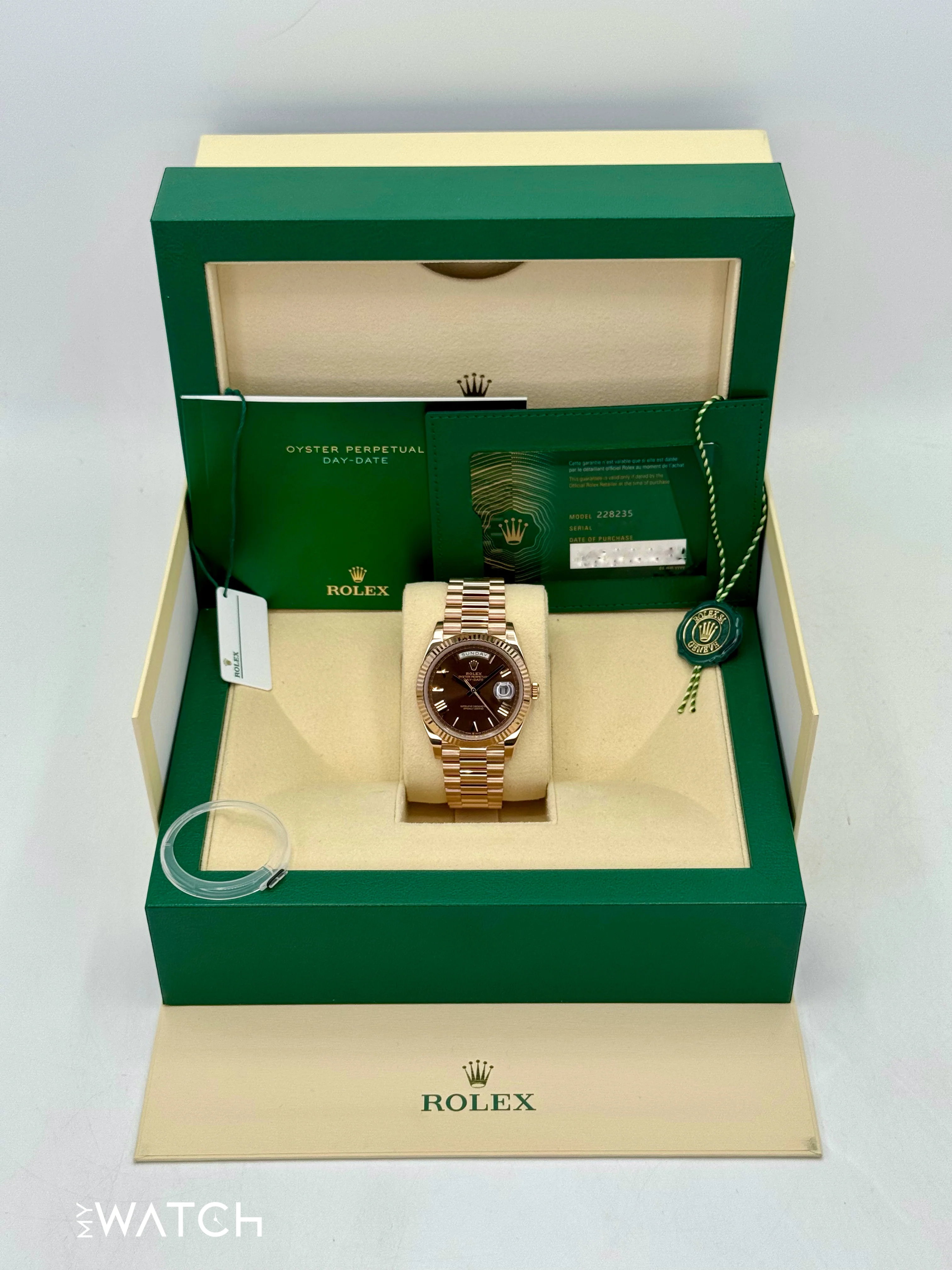2023 Rolex Day-Date 40mm 228235 Presidential Rose Gold Chocolate Dial - Image 9