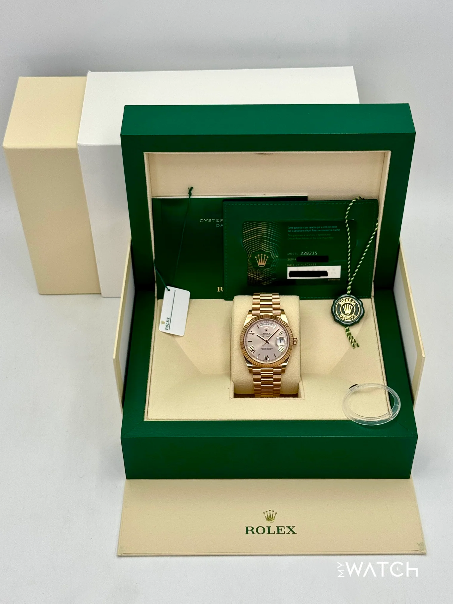 2023 Rolex Day-Date 40mm 228235 Presidential Rose Gold Sundust Dial - Image 9