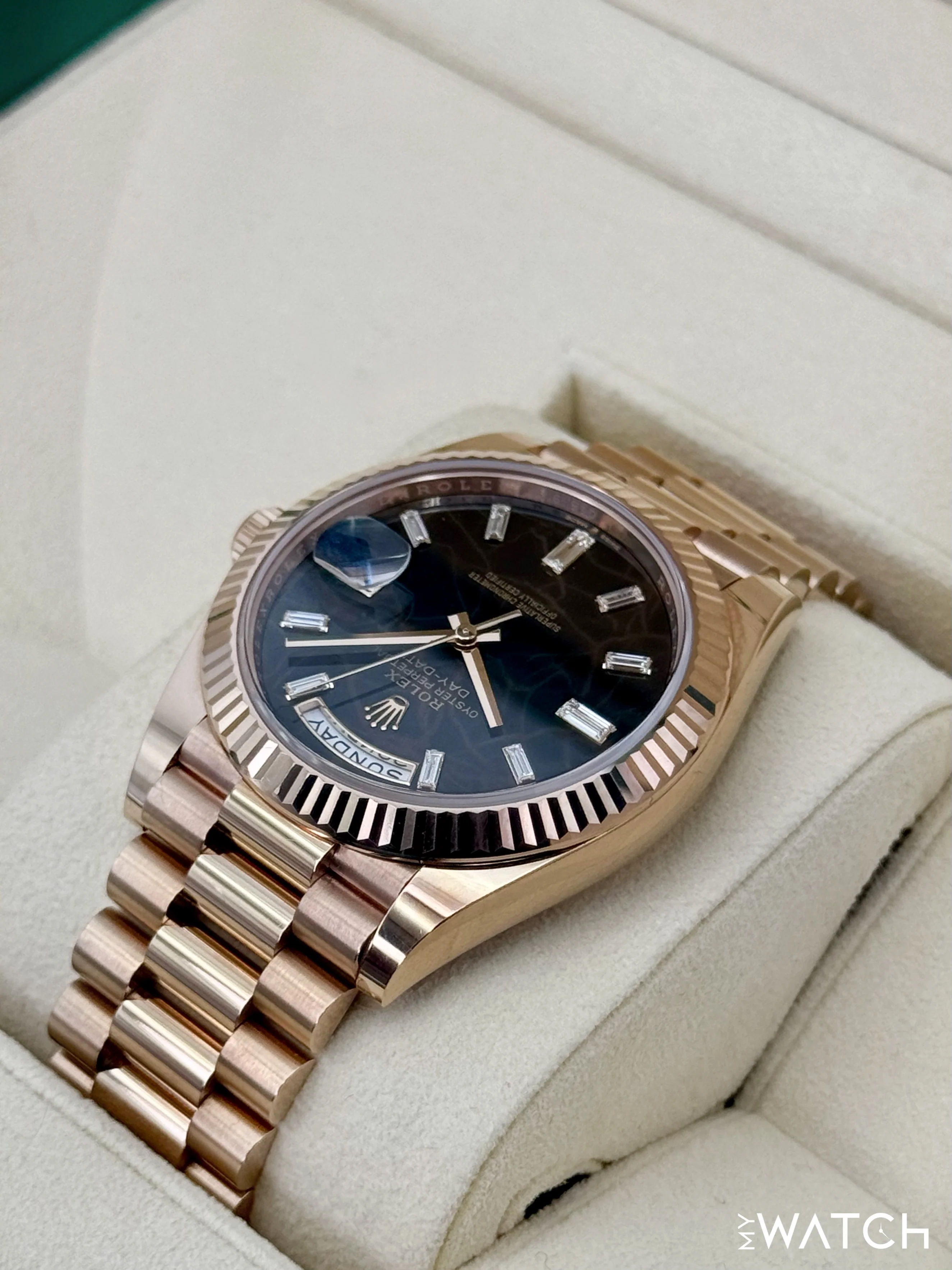 2023 Rolex Day-Date 40mm 228235 Rose Gold Eisenkiesal Baguette Dial - Image 7