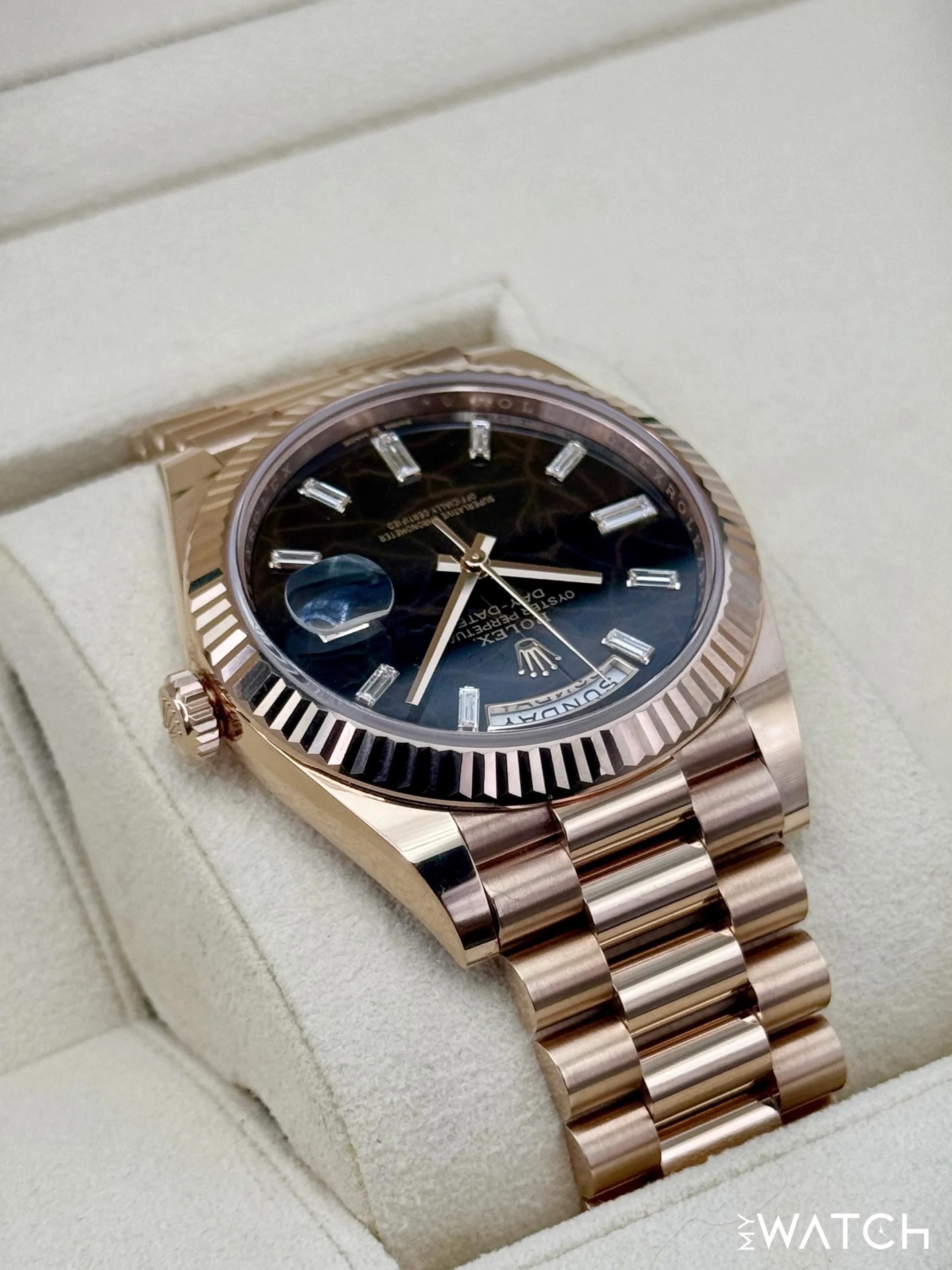 2023 Rolex Day-Date 40mm 228235 Rose Gold Eisenkiesal Baguette Dial - Image 8