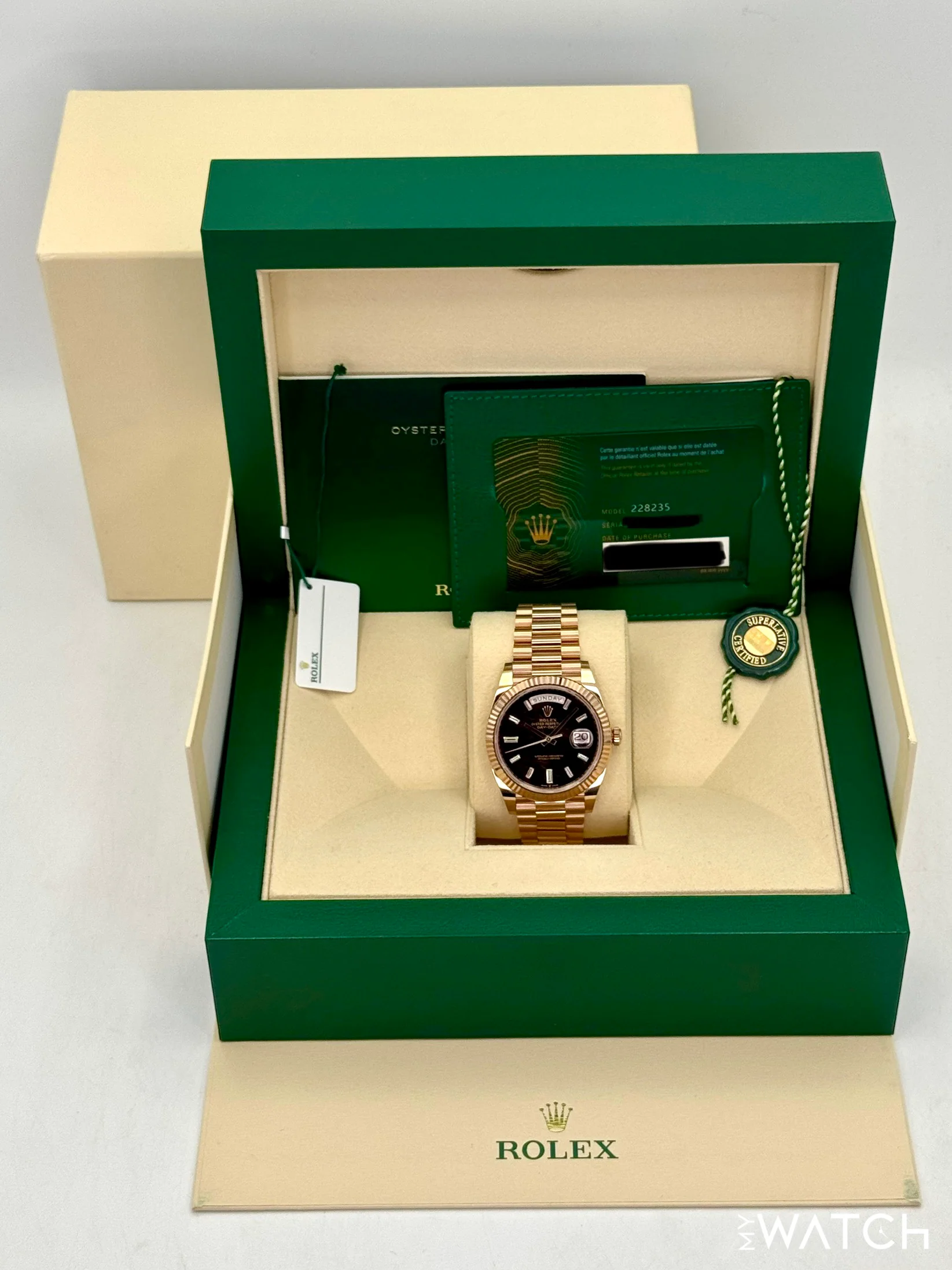 2023 Rolex Day-Date 40mm 228235 Rose Gold Eisenkiesal Baguette Dial - Image 9