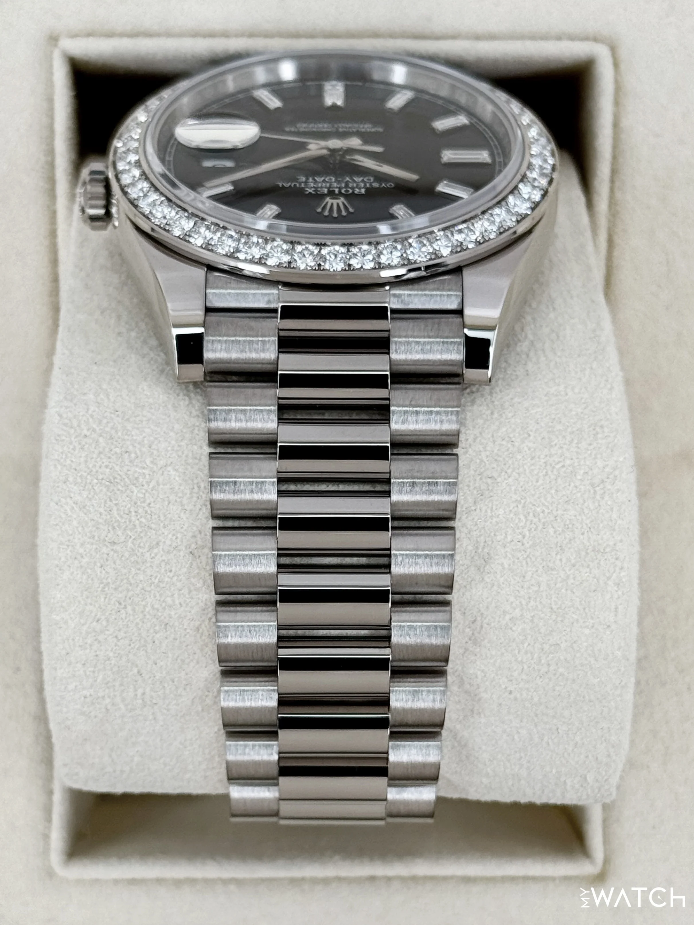 2023 Rolex Day-Date 40mm 228349RBR Presidential Black Diamond Baguette Dial - Image 4