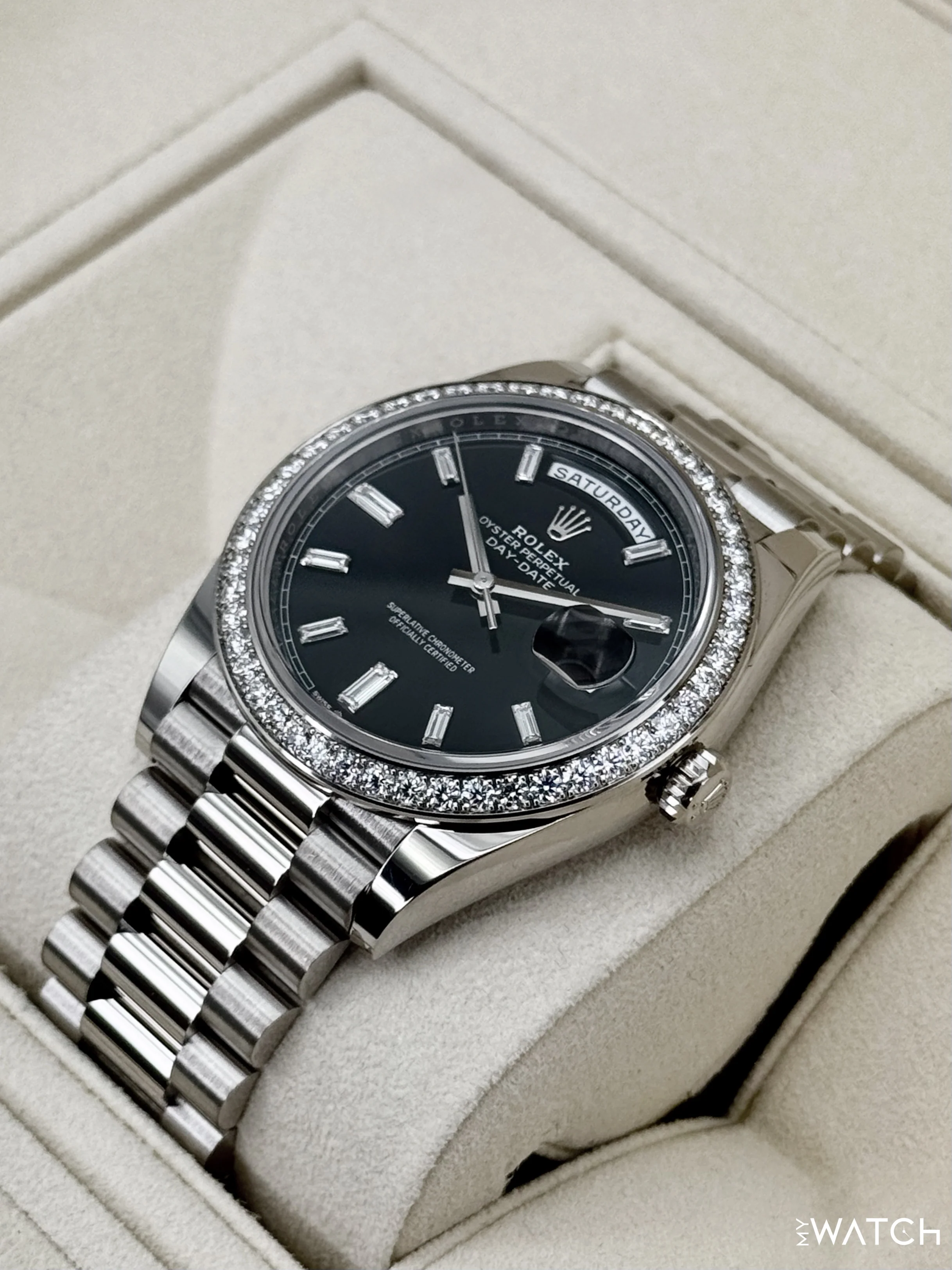 2023 Rolex Day-Date 40mm 228349RBR Presidential Black Diamond Baguette Dial - Image 5
