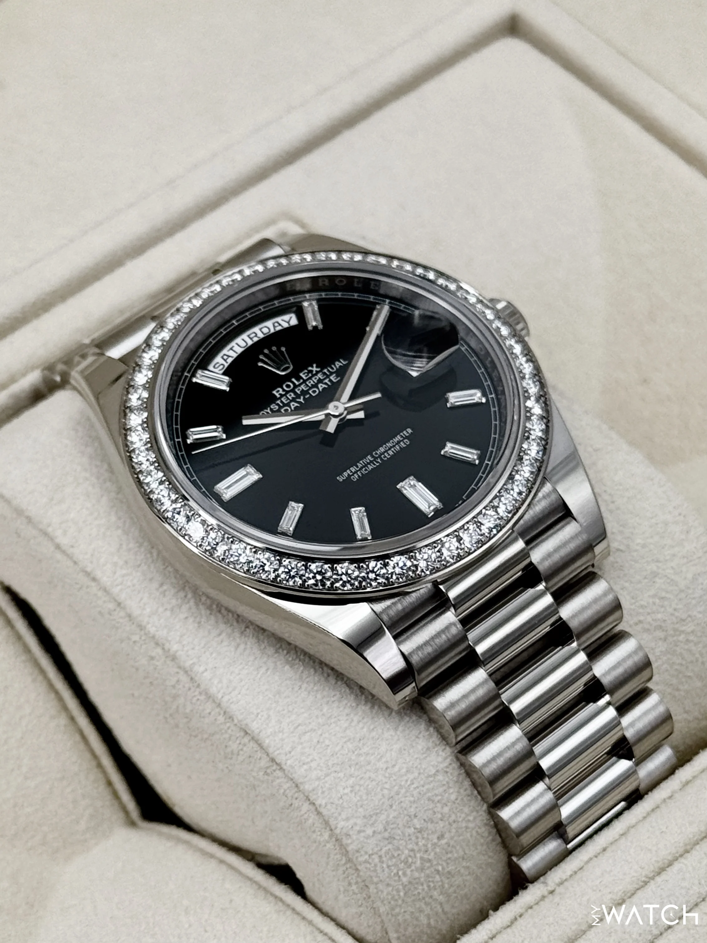 2023 Rolex Day-Date 40mm 228349RBR Presidential Black Diamond Baguette Dial - Image 6