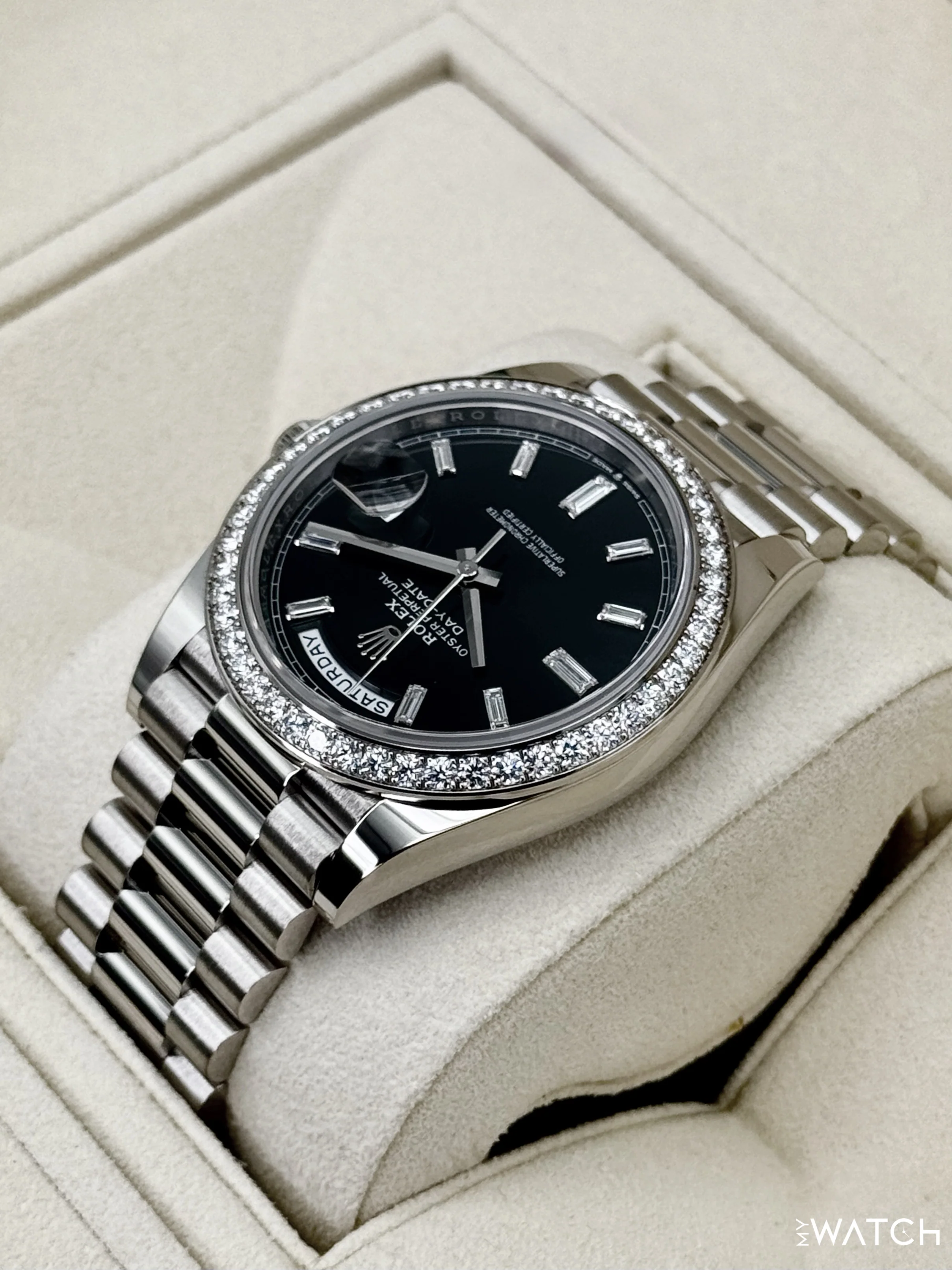 2023 Rolex Day-Date 40mm 228349RBR Presidential Black Diamond Baguette Dial - Image 7